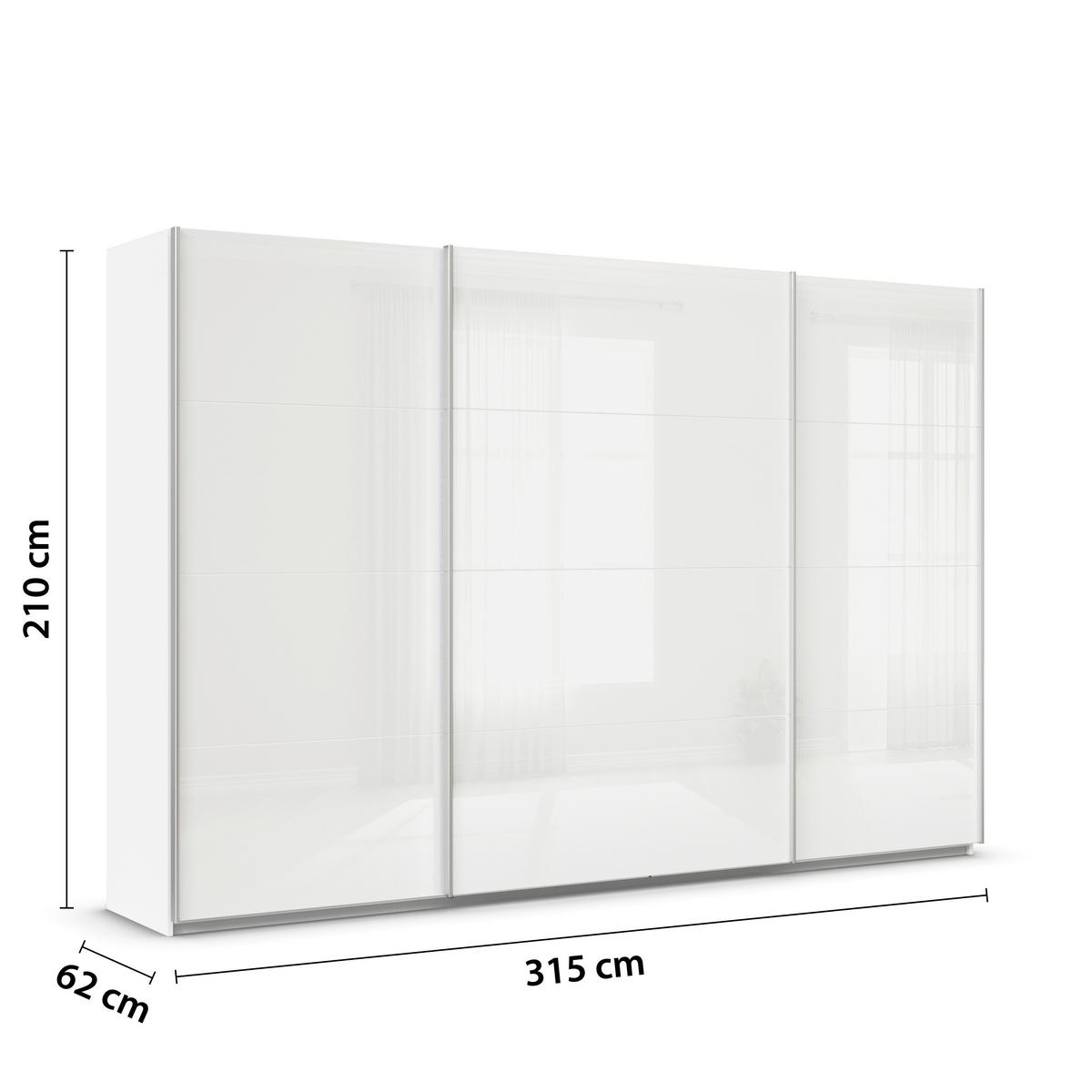 Tolóajtós Szekrény Feldkirch 315/210 Cm - magasfényű fehér/fehér, Modern, faalapú anyag/Üveg (315/210/62cm)