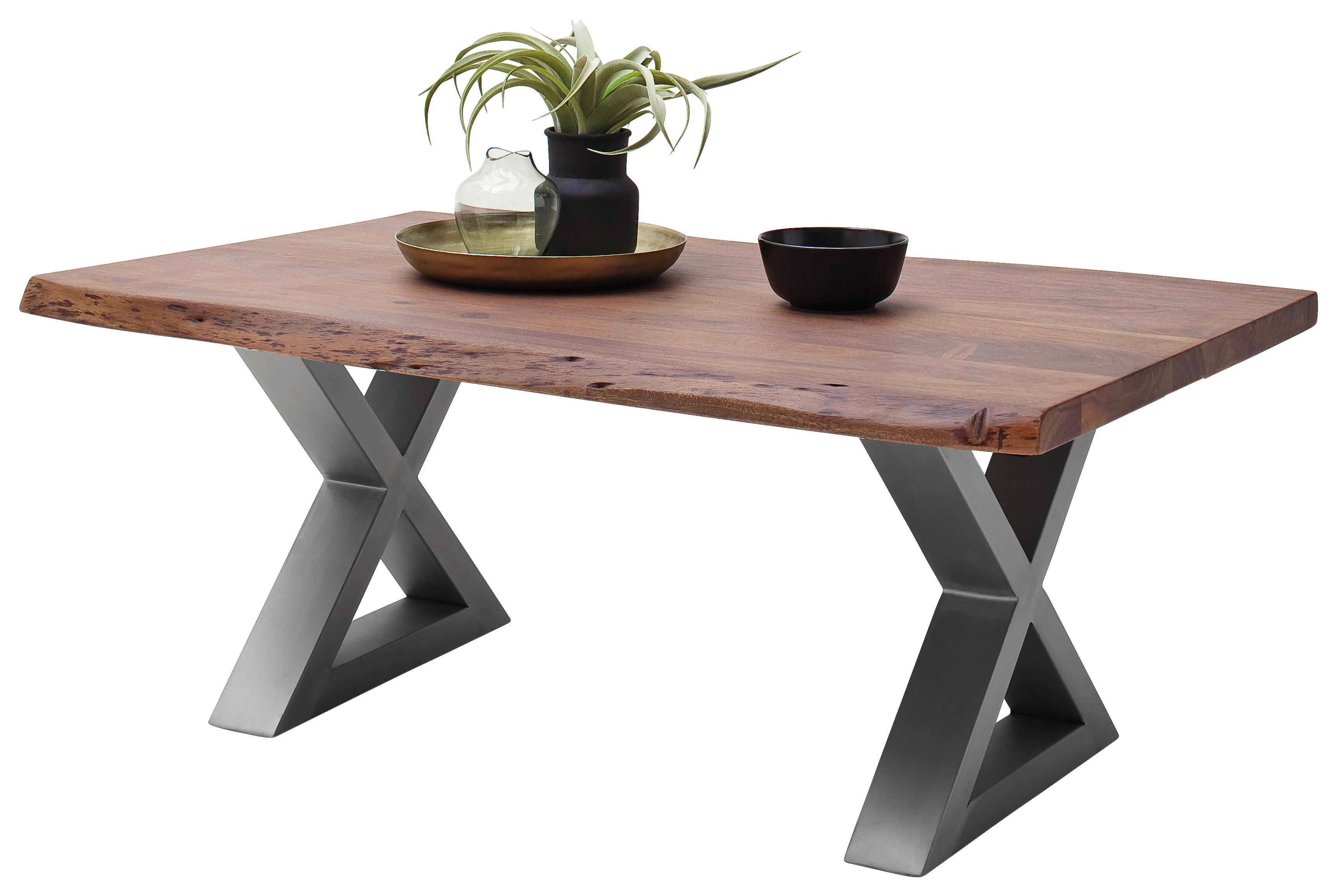 Couchtisch Cartagena Tischplatte Massiv B: 110cm - Edelstahlfarben/Walnussfarben, MODERN, Holz/Metall (110/45/70cm)