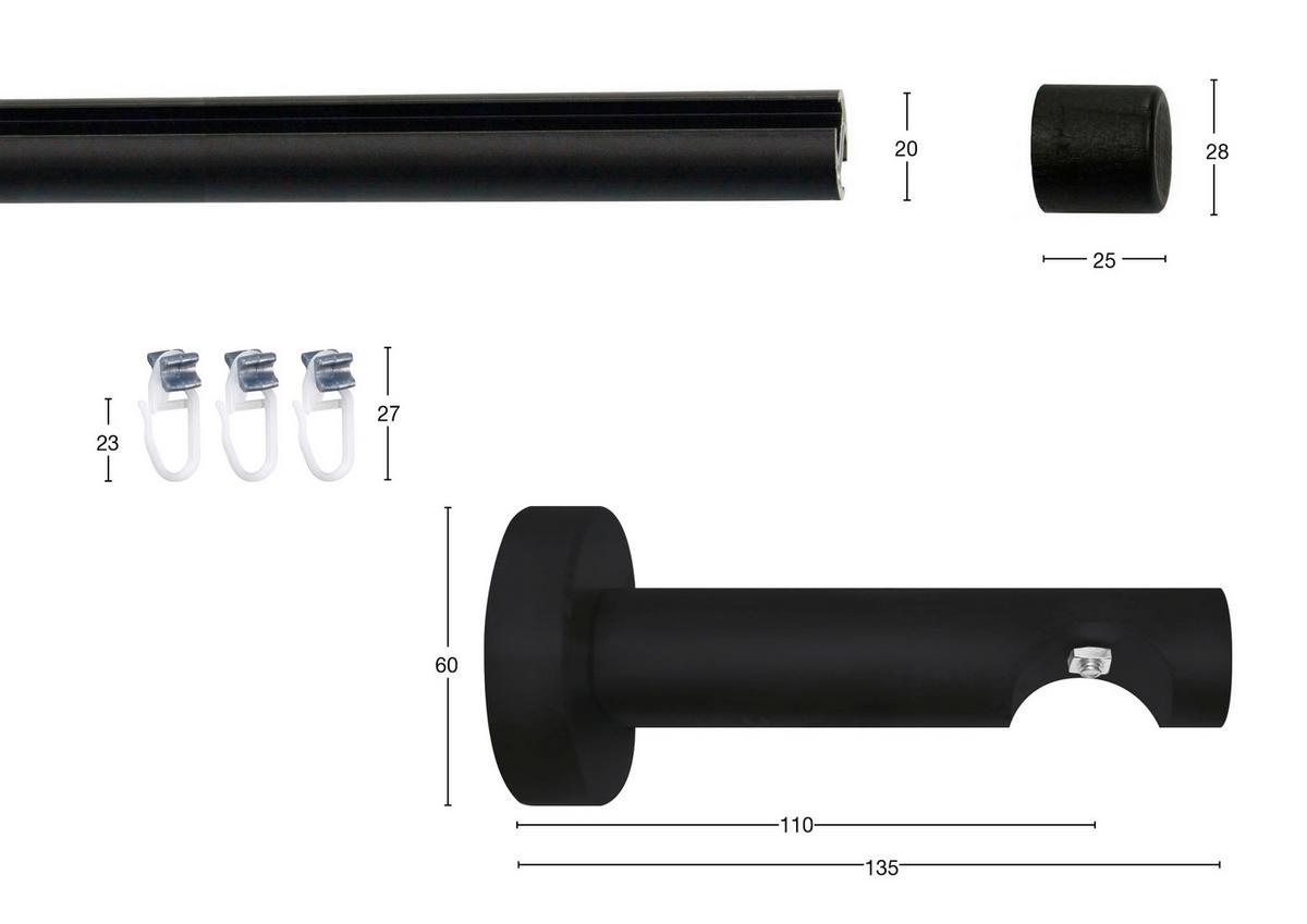 Vorhangstange Schwarz, 300 Cm - Schwarz, KONVENTIONELL, Metall (300cm)
