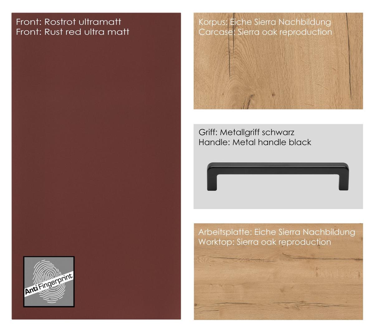 Küchenleerblock Easytouch Low-Line, L4 Links - Eichefarben/Rot, MODERN, Holzwerkstoff (300cm) - Nobilia