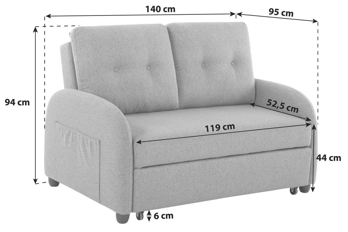 Schlafsofa Cosmo Grau B: 140 cm - Dunkelgrau/Schwarz, Design, Textil (140/94/95cm) - Livetastic