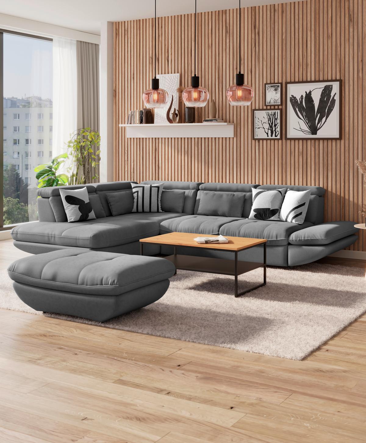 Wohnlandschaft Park - Dunkelgrau/Schwarz, MODERN, Textil (311/233cm) - Luca Bessoni