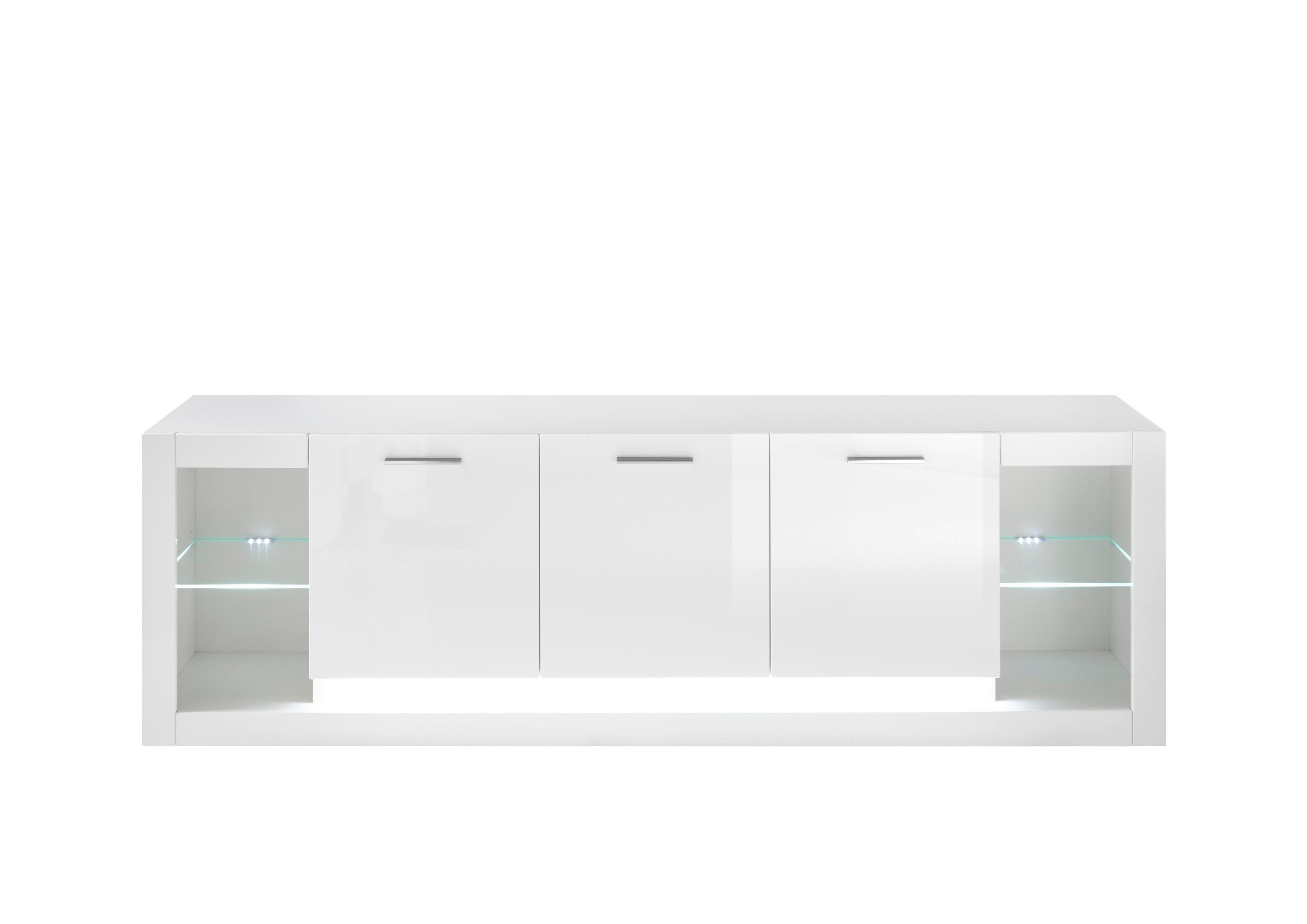Lowboard Meran Weiß B: 198 cm - Weiß Hochglanz/Weiß, Design, Glas/Holzwerkstoff (198/49/43cm) - MID.YOU