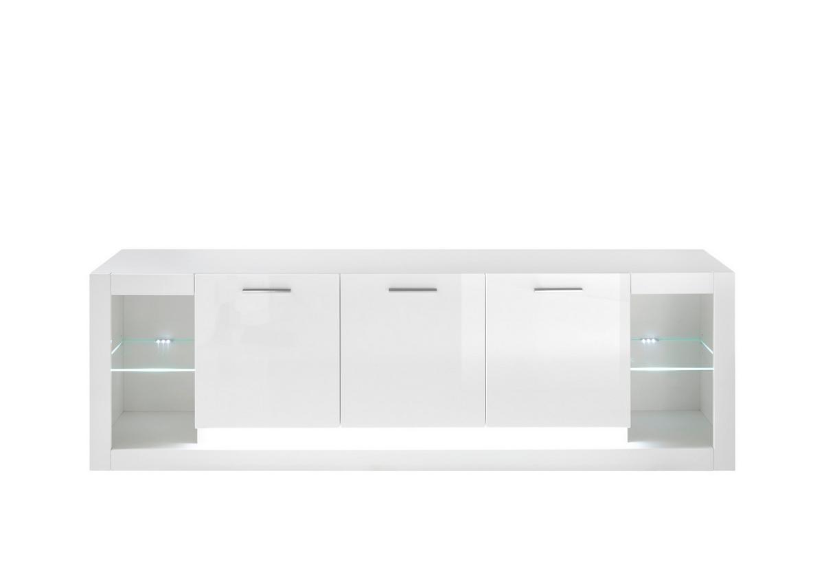Lowboard Meran Weiß B: 198 cm - Weiß Hochglanz/Weiß, Design, Glas/Holzwerkstoff (198/49/43cm) - MID.YOU