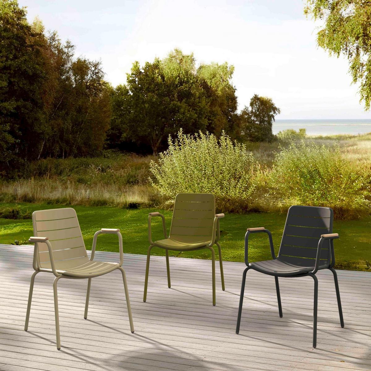 Gartenstuhl stapelbar Parc Aluminium - Anthrazit/Naturfarben, Natur, Holz/Metall (58/80/58cm) - Gardenson