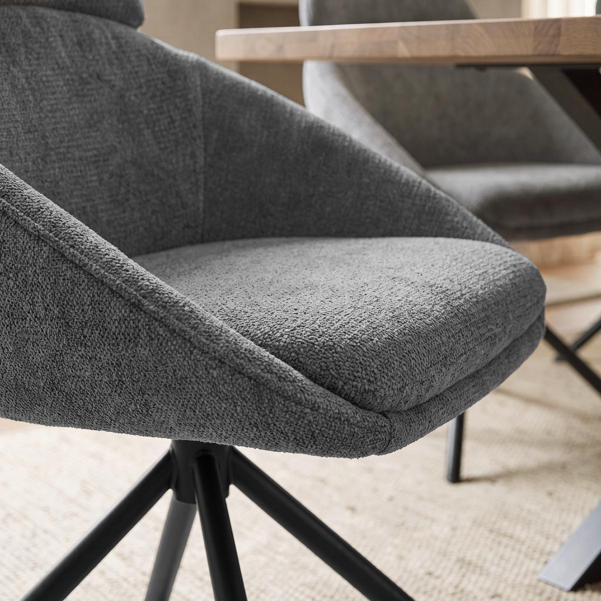 Stolička s podrúčkami Maira, tmavosivá, s látkovým poťahom - čierna/tmavosivá, Modern, kov/textil (59,5/93/66cm) - Bessagi Home
