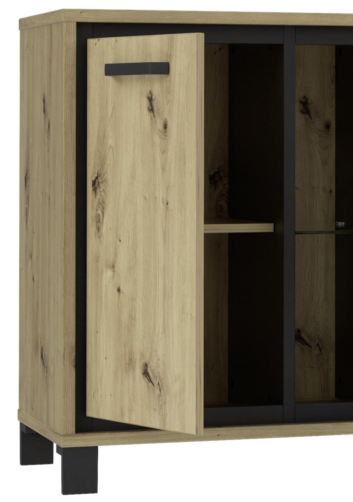 Sideboard mit Glaselement B: 177,4cm Trondheim, Eiche Dekor - Eichefarben/Schwarz, Basics, Glas/Holzwerkstoff (177,4/81,3/41,5cm) - Livetastic