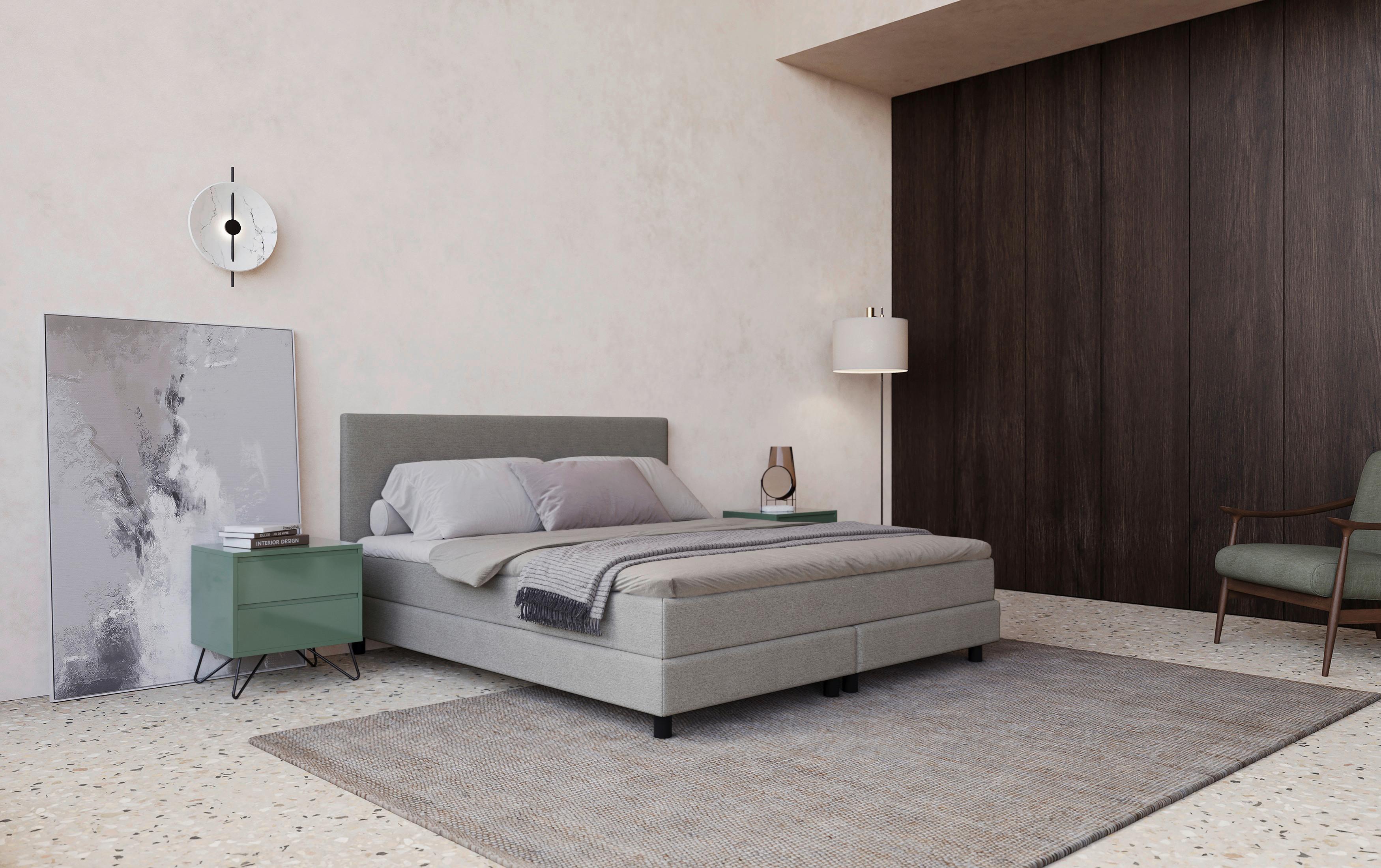 Boxbett mit Topper Andorra 180x200 cm Hellgrau - Hellgrau/Schwarz, MODERN, Holzwerkstoff/Textil (180/200cm) - MID.YOU