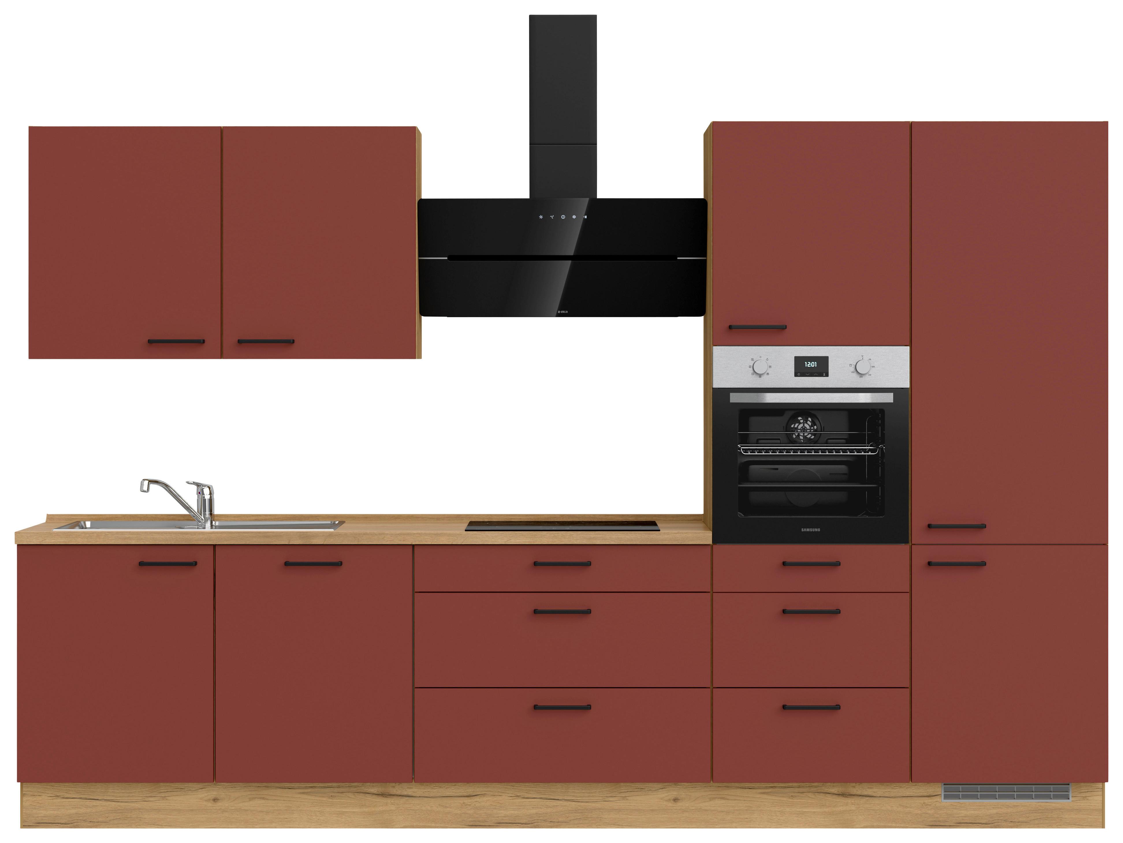 Küchenleerblock Easytouch High-Line, H8 Rechts - Eichefarben/Rot, MODERN, Holzwerkstoff (330cm) - Nobilia