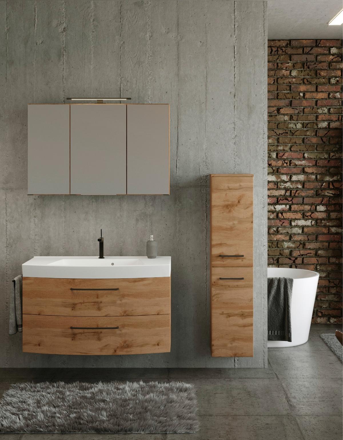 Badmöbel-set Manchester B: 130 Cm Eiche Wotan Dekor - Eichefarben/Weiß, MODERN, Keramik/Holzwerkstoff (130cm) - Held