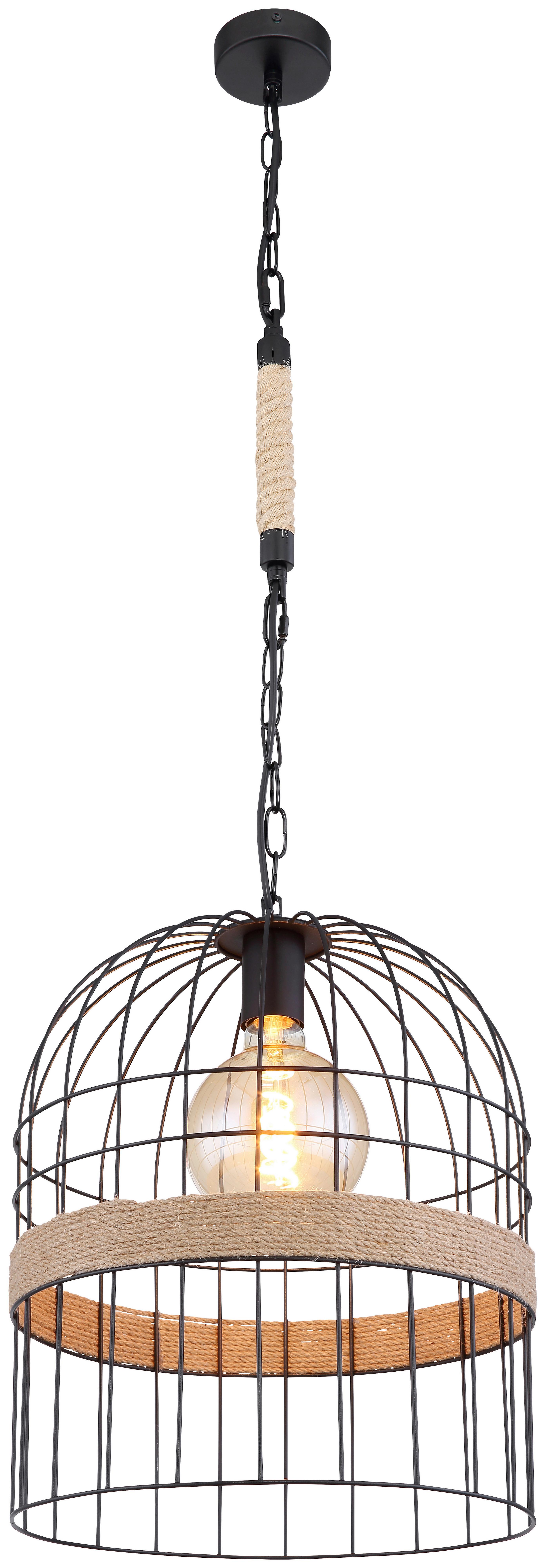 Hängeleuchte Halia H: 140 Cm 1-Flammig, Metallkäfig - Schwarz/Braun, Natur, Naturmaterialien/Metall (35/140cm) - Globo