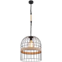 Hängeleuchte Halia H: 140 Cm 1-Flammig, Metallkäfig - Schwarz/Braun, Natur, Naturmaterialien/Metall (35/140cm) - Globo