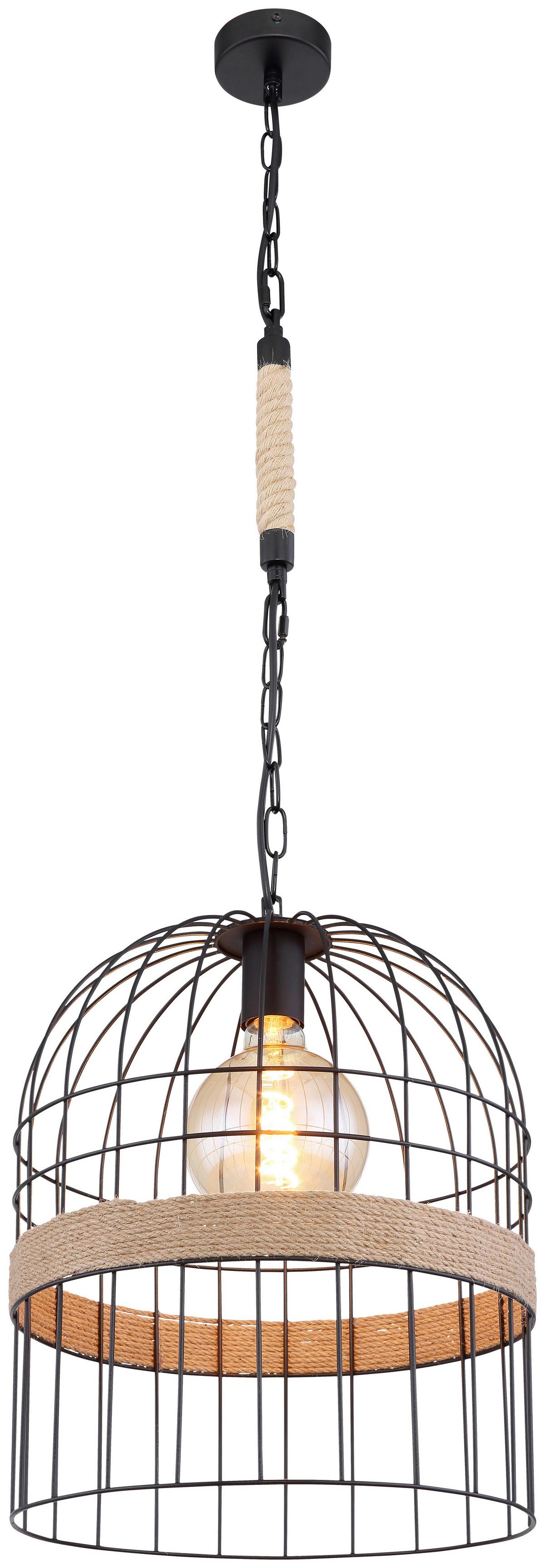 Hängeleuchte Halia H: 140 Cm 1-Flammig, Metallkäfig - Schwarz/Braun, Natur, Naturmaterialien/Metall (35/140cm) - Globo
