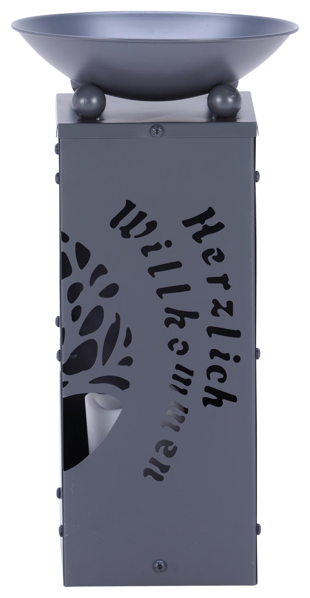 Dekosäule Mit Schale Welcome H: 39 Cm - Grau, Basics, Metall (21/21/39cm)