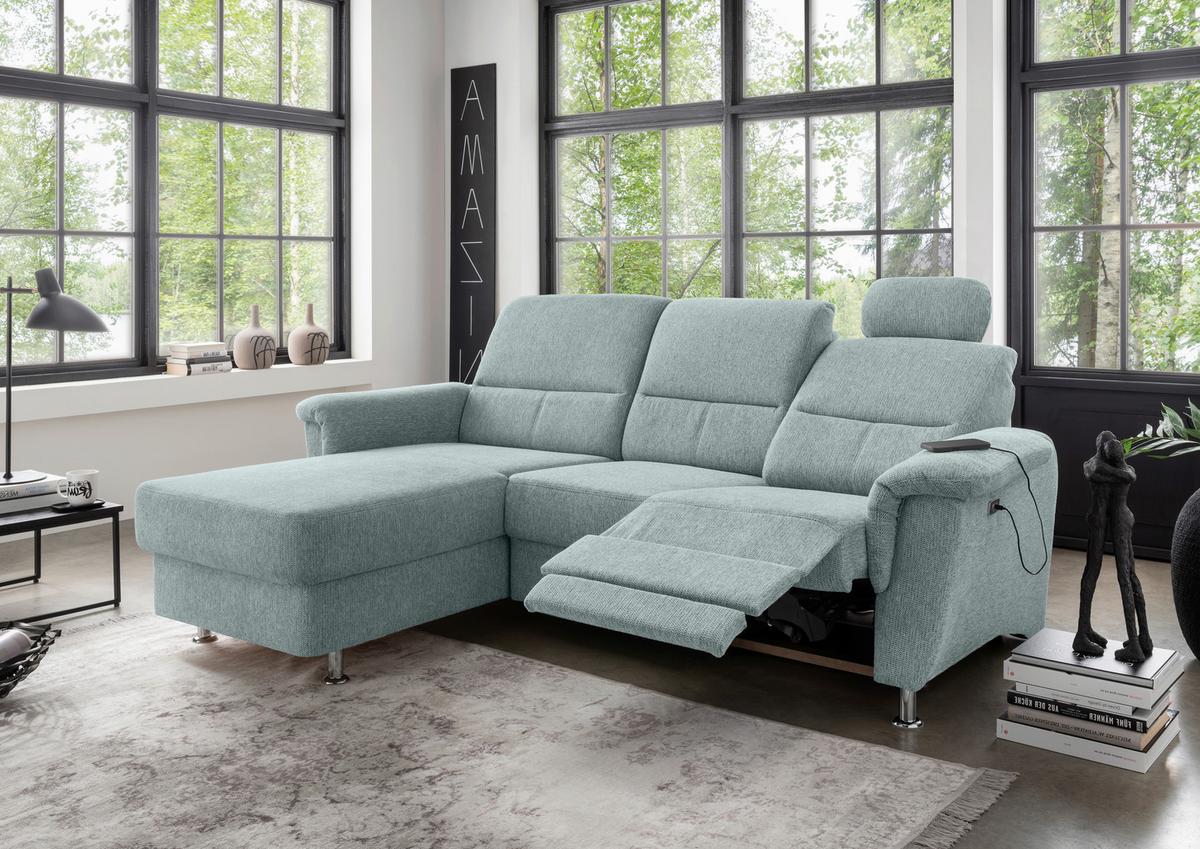 Ecksofa mit Stauraum Parole Blau Chenille - Chromfarben/Blau, MODERN, Textil (165/231cm) - Livetastic