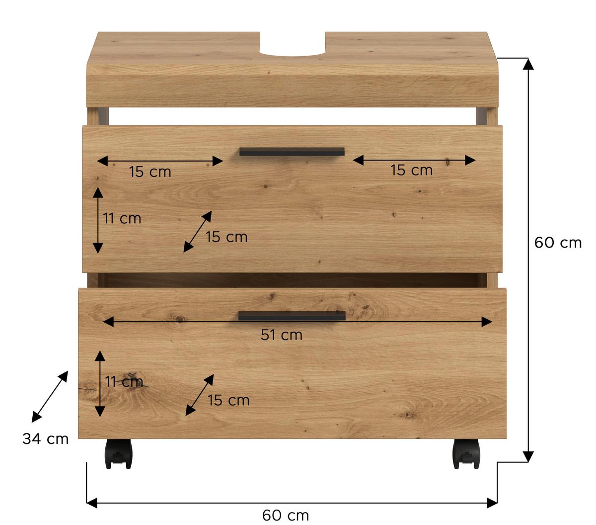 Waschbeckenunterschrank Scout Eiche Artisan Dekor B: 60cm - Schwarz/Eiche Artisan, Trend, Holzwerkstoff (60/60/34cm) - MID.YOU