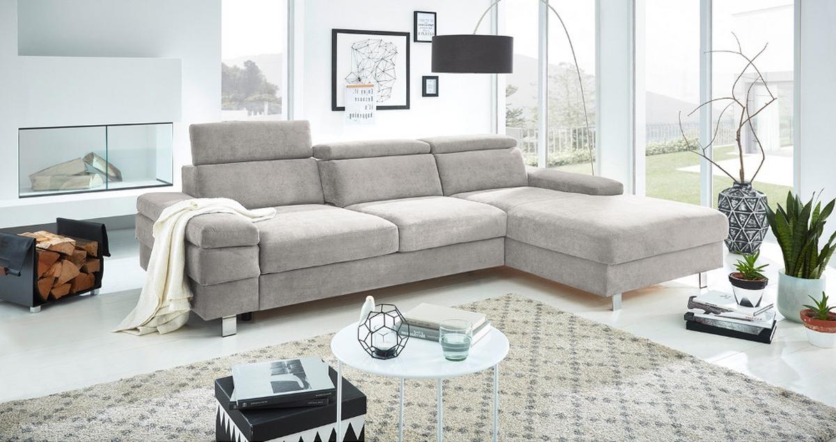 Ecksofa Silberfarben S: 259x182 Cm - Silberfarben, KONVENTIONELL, Textil (259/182cm) - Trendmanufaktur