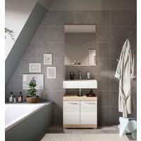 Badezimmer Lambada Eiche Dekor/weiß B: 60 Cm - Weiß Hochglanz/Silberfarben, MODERN, Glas/Holzwerkstoff (60cm) - MID.YOU