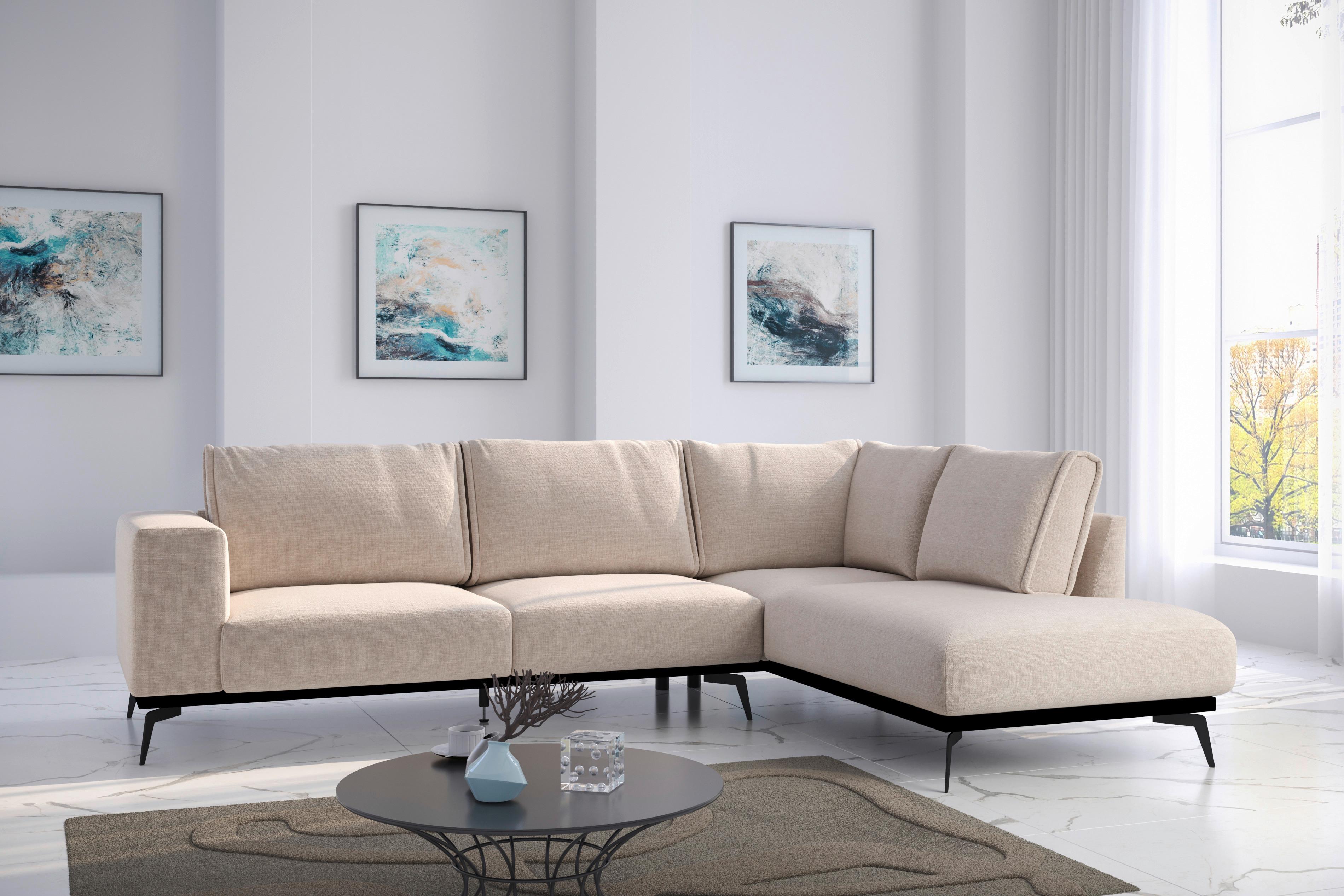Ecksofa Isolde - Creme/Schwarz, Design, Holz/Textil (293/200cm) - MID.YOU