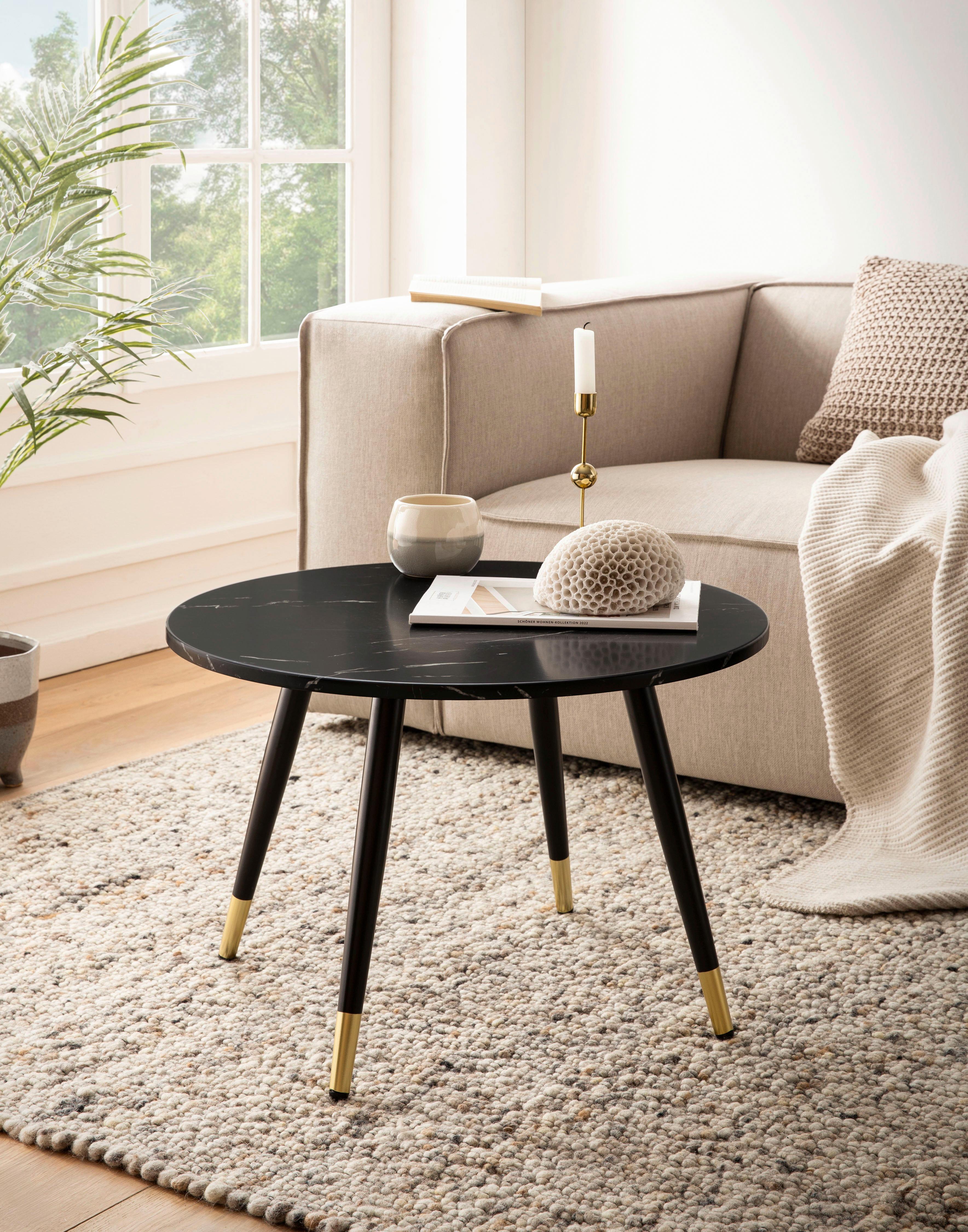 Couchtisch Schwarz L: 60 cm - Goldfarben/Schwarz, Design, Holzwerkstoff/Metall (60/60/41cm) - MID.YOU