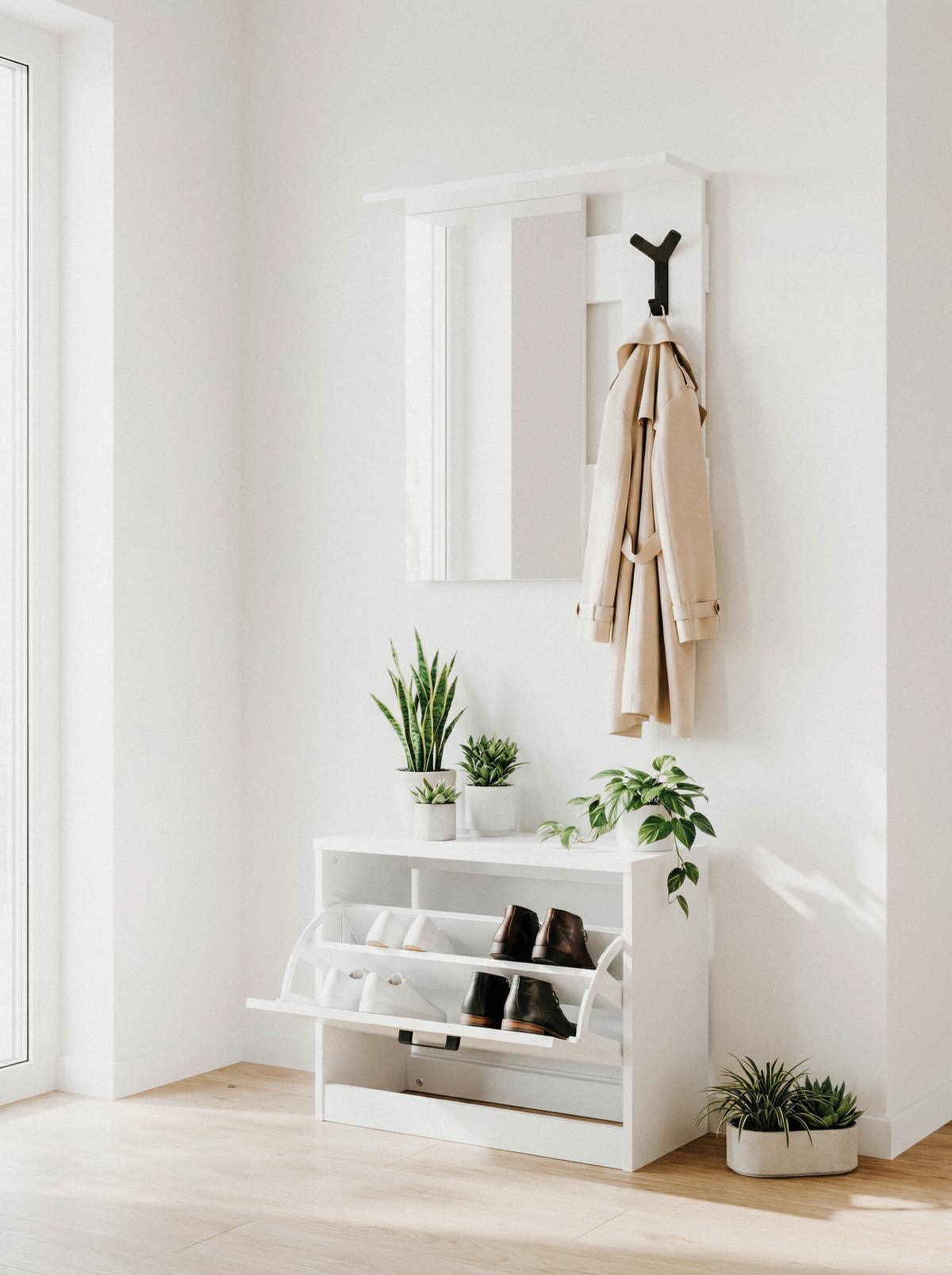 Garderobe Limone Weiß B: 56cm - Weiß, Design, Glas/Holzwerkstoff (56/180/24,5cm)