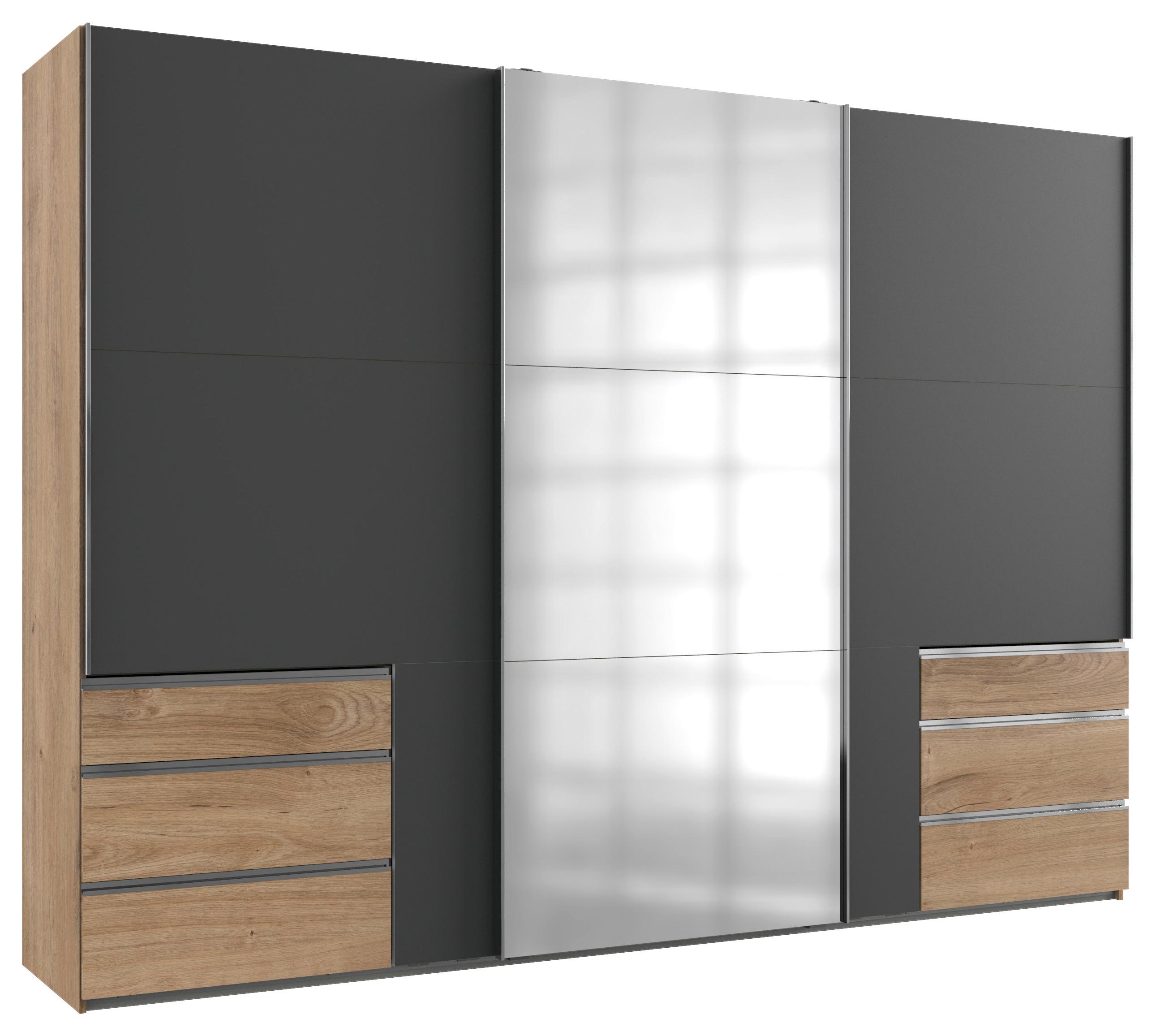 Schwebetürenschrank Level 36 A graphit/Eiche/Spigel, B:300cm