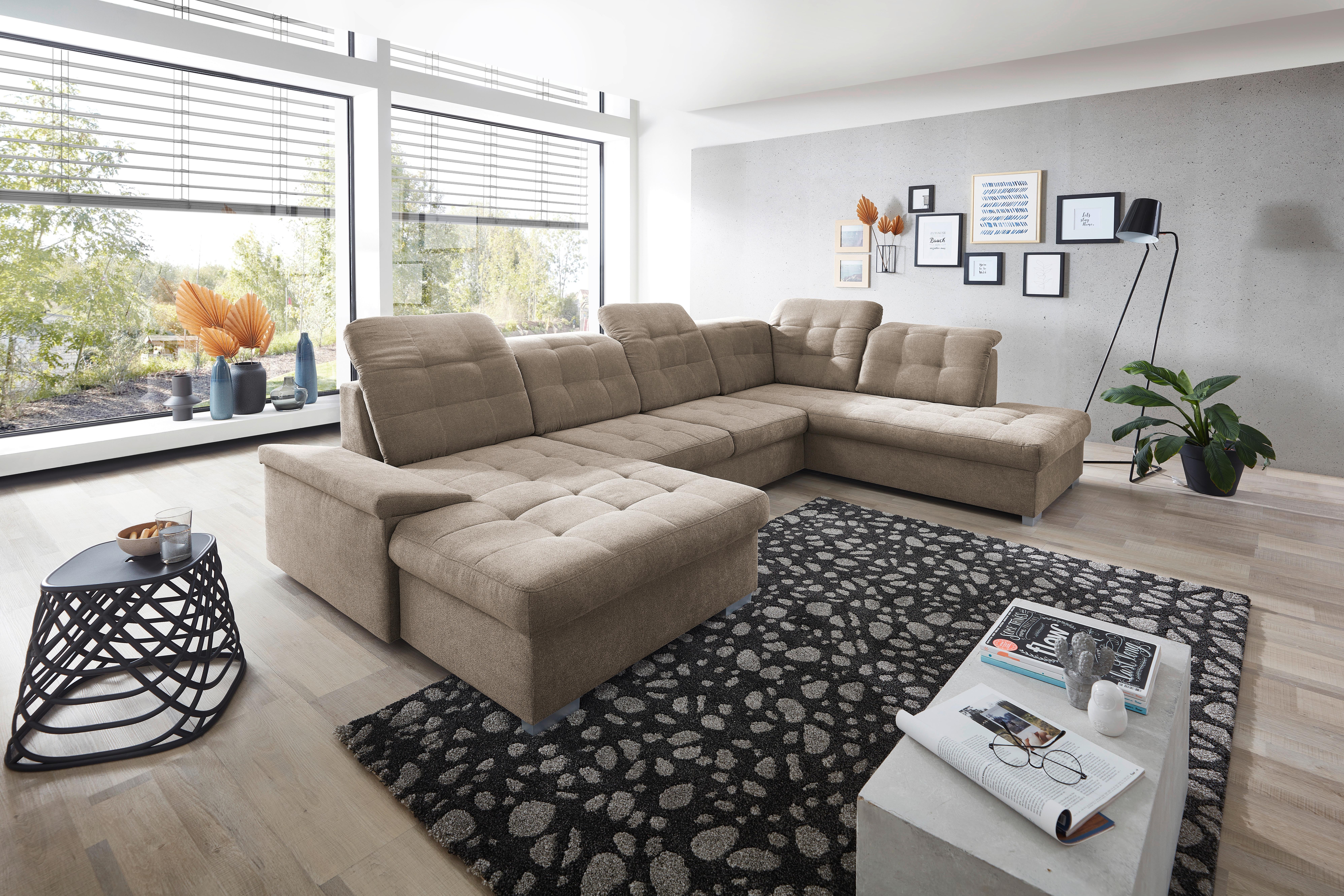 Wohnlandschaft Zira Mit Schlaffunktion Taupe - Taupe/Chromfarben, Design, Textil (169/330/212cm) - Livetastic