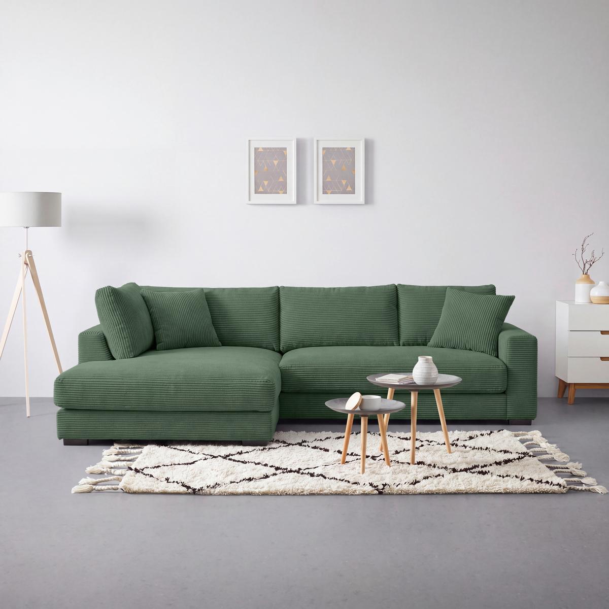 Rohová sedačka PEDRO, levá, tmavě zelený manšestr - černá/tmavě zelená, Moderní, textil/plast (190/300cm) - Mömax