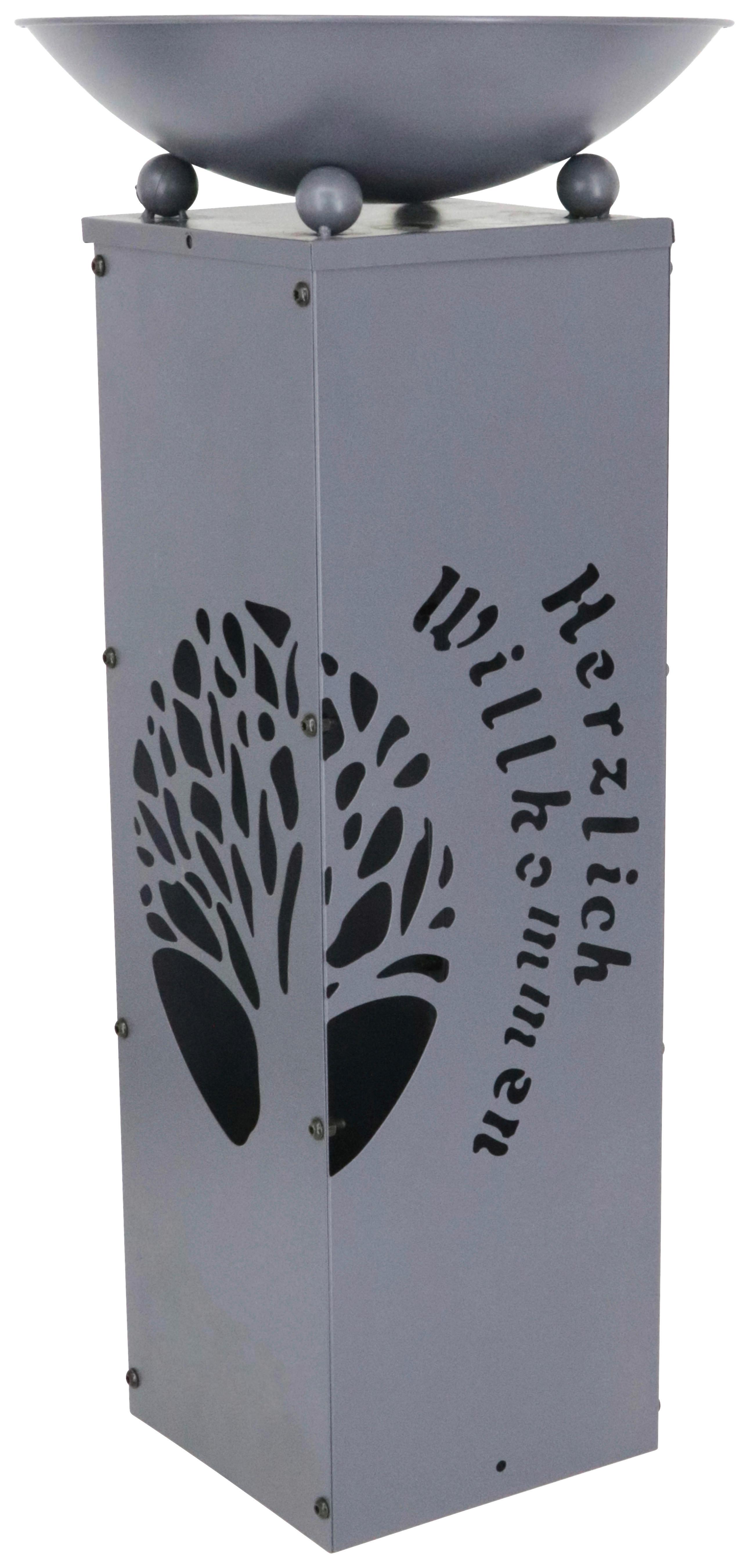 Led Dekosäule mit Schale Welcome H: 59 cm - Grau, Basics, Metall (28/28/59cm)