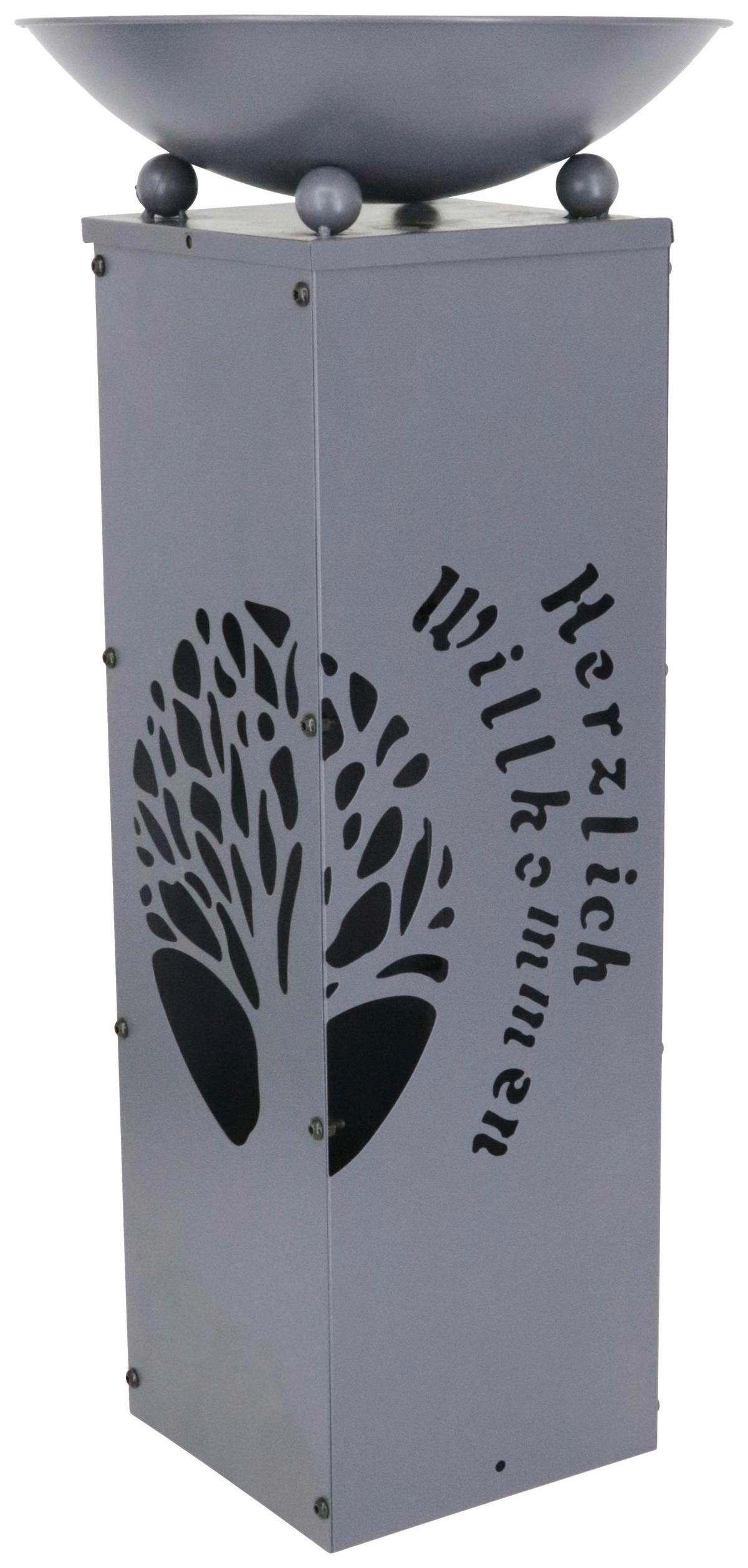 Led Dekosäule mit Schale Welcome H: 59 cm - Grau, Basics, Metall (28/28/59cm)