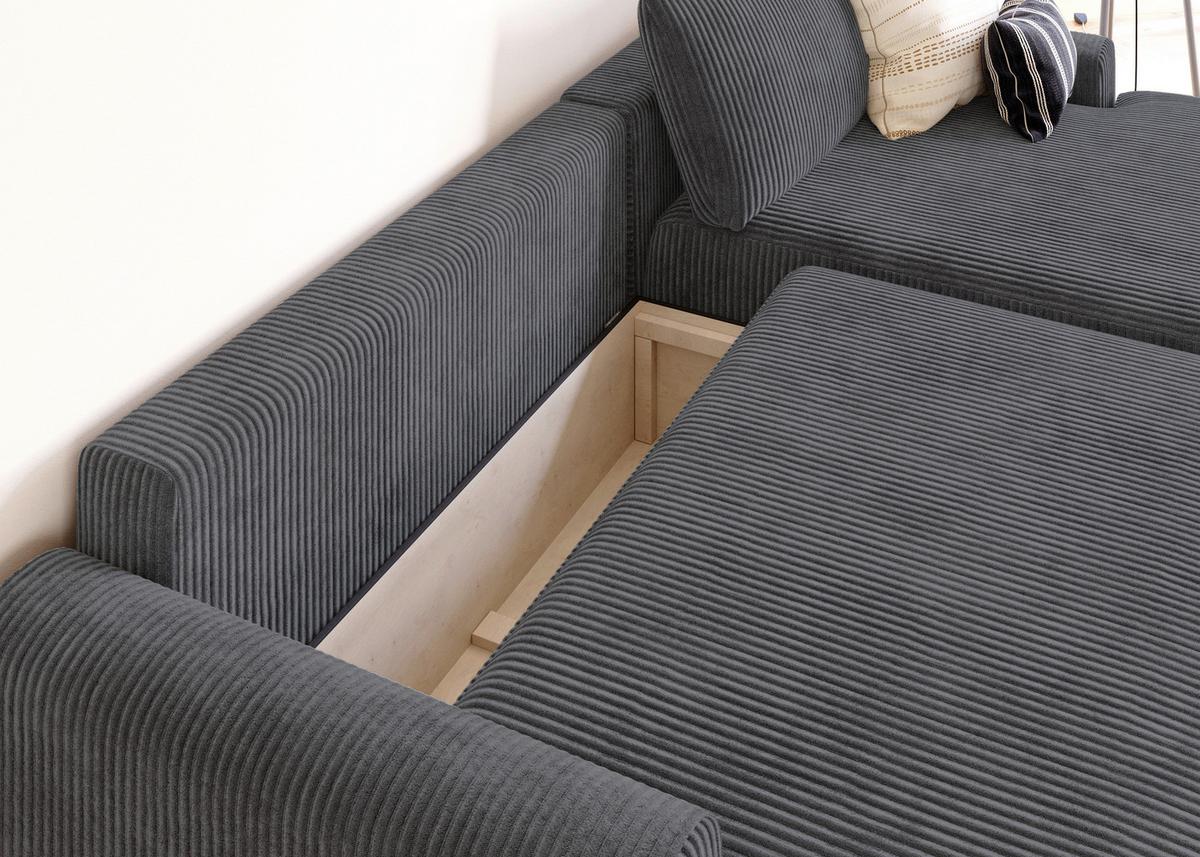 Eckschlafsofa Prag, Anthrazit S: 253x167 cm - Anthrazit/Schwarz, MODERN, Textil (253/167cm) - Trendmanufaktur