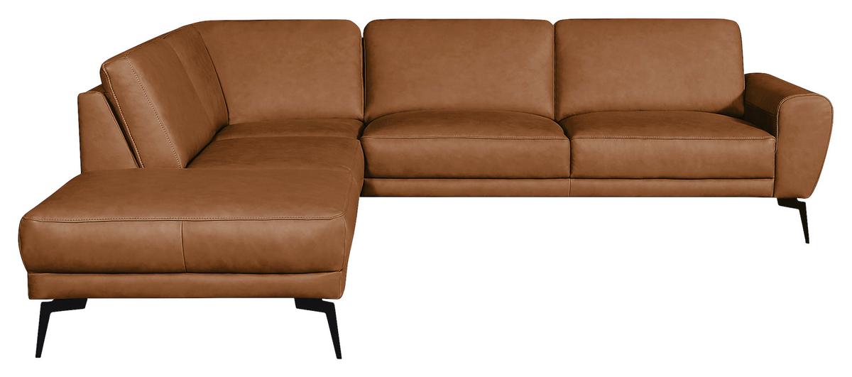 Ecksofa Spring, Cognac S: 250x273 cm - Cognac/Schwarz, Design, Leder (250/273cm) - Livetastic