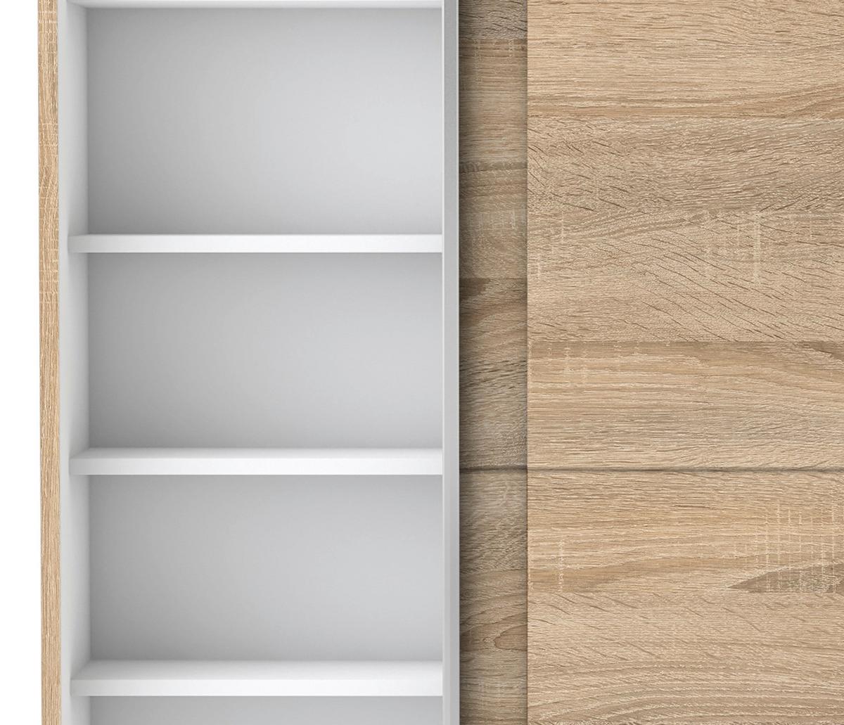 Schwebetürenschrank 125 cm Slim, Sonoma Eiche Dekor - Eichefarben, Basics, Holzwerkstoff (125/195,5/38cm) - P & B