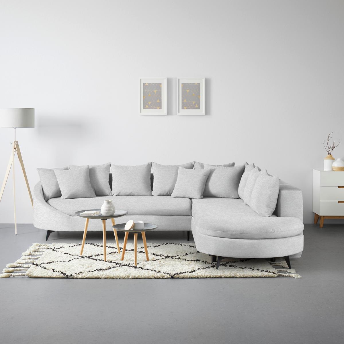 Rohová sedačka AXEL, pravá, stříbrná žinylka - barvy stříbra/černá, Moderní, kov/textil (291/250cm) - Mömax