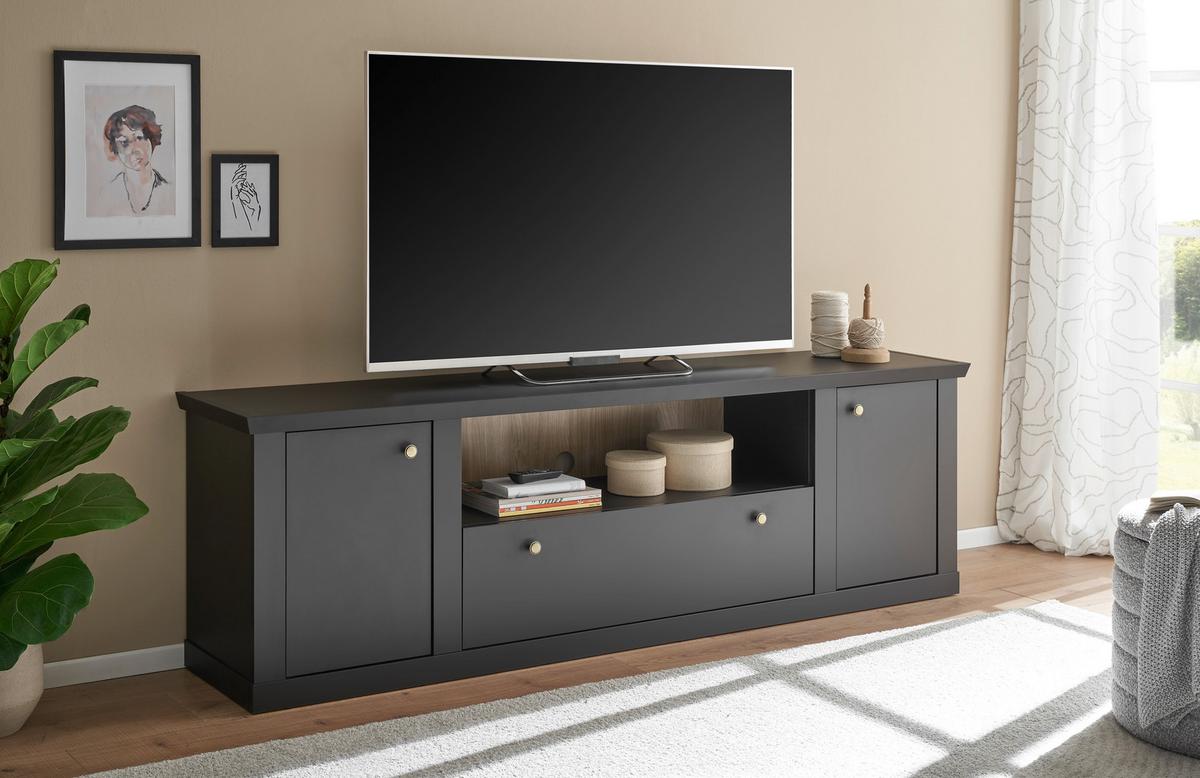 Lowboar Lincoln Schwarz/Eichefarben B: 205cm - Eichefarben/Schwarz, Design, Holzwerkstoff (205/62/42cm) - MID.YOU
