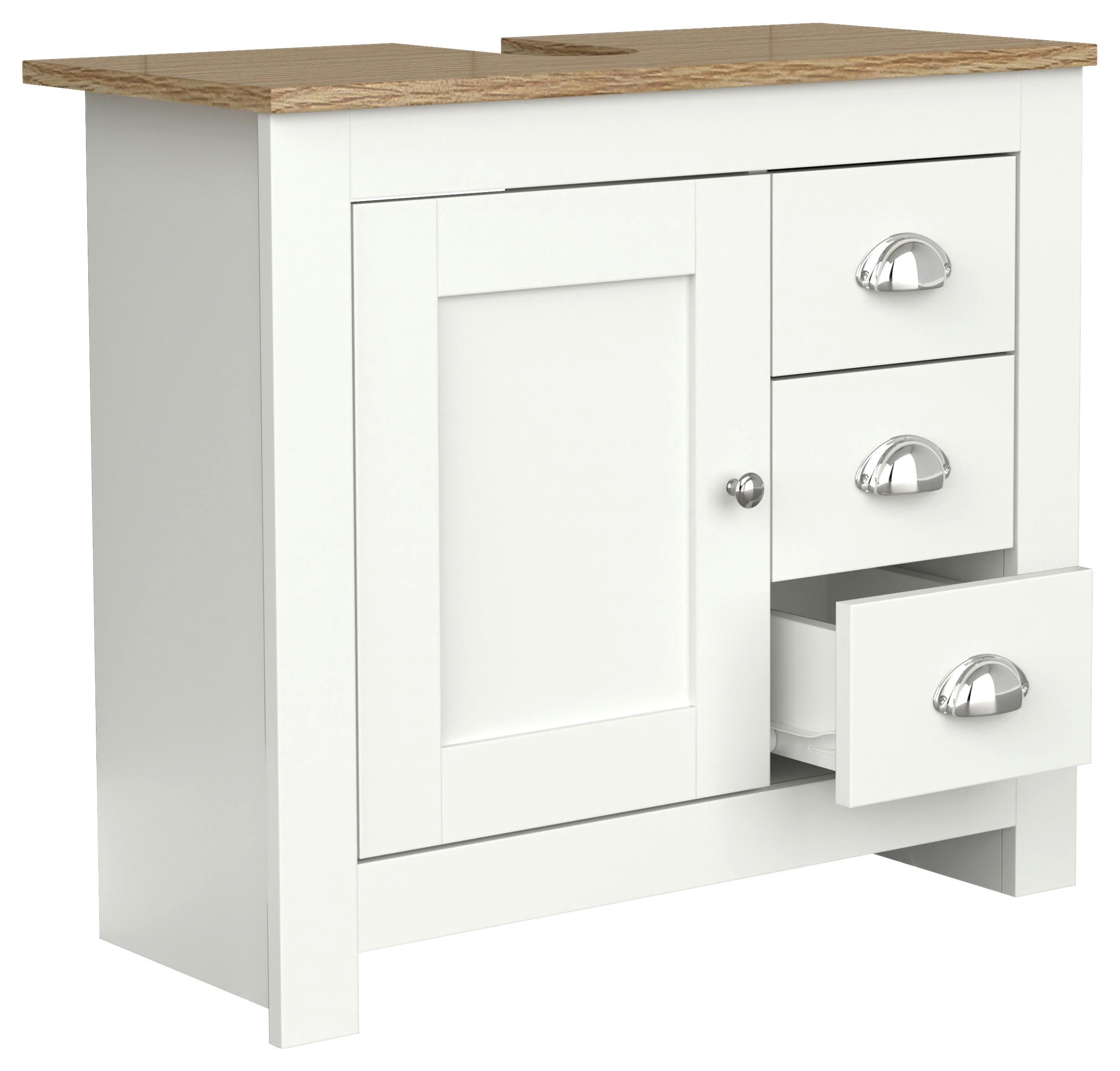 Waschbeckenunterschrank Balusa Weiß/Eiche Dekor B:65cm - Honigeiche/Eichefarben, MODERN, Holzwerkstoff (65/58/30cm) - MID.YOU