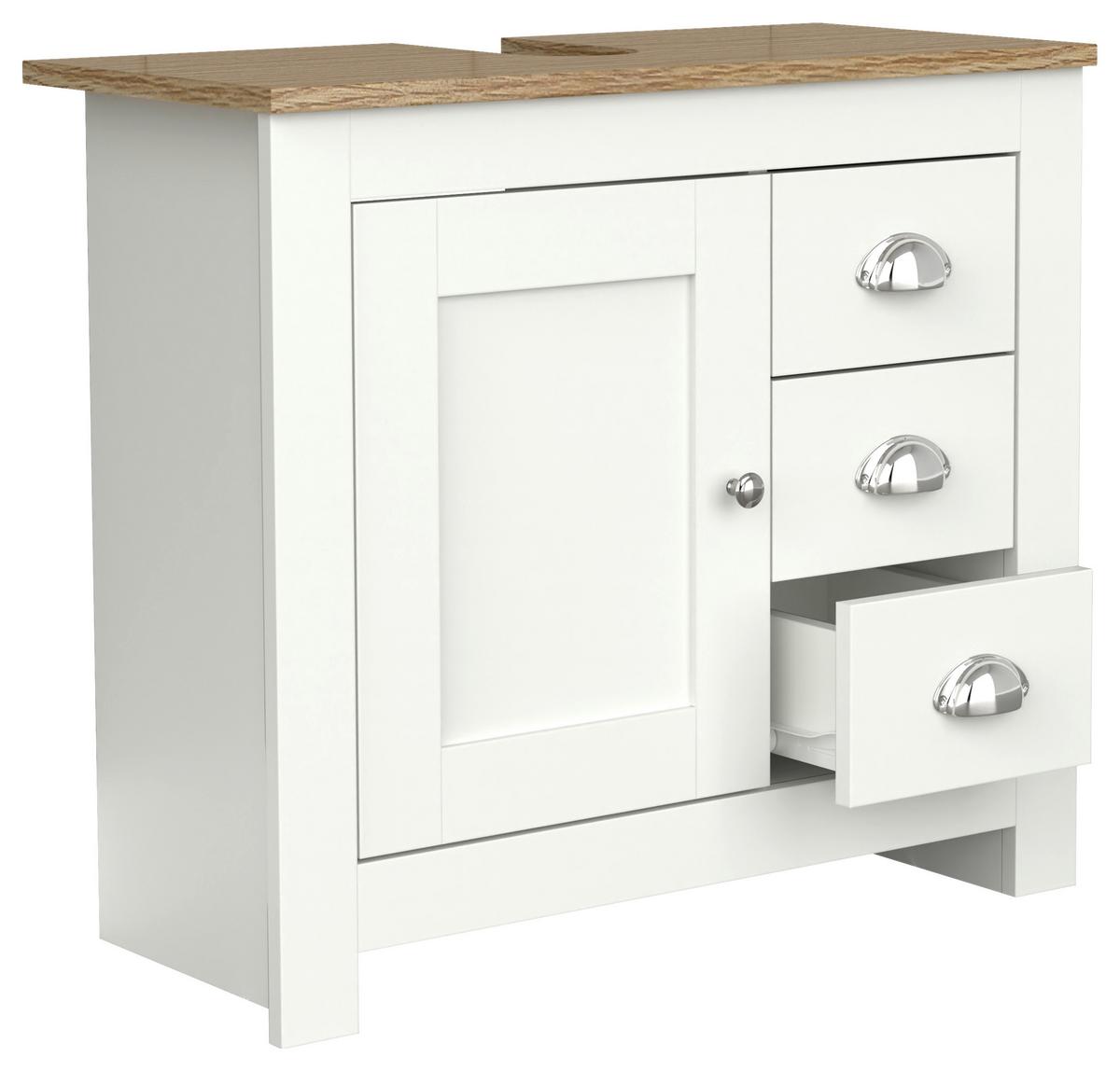 Waschbeckenunterschrank Balusa Weiß/Eiche Dekor B:65cm - Honigeiche/Eichefarben, MODERN, Holzwerkstoff (65/58/30cm) - MID.YOU