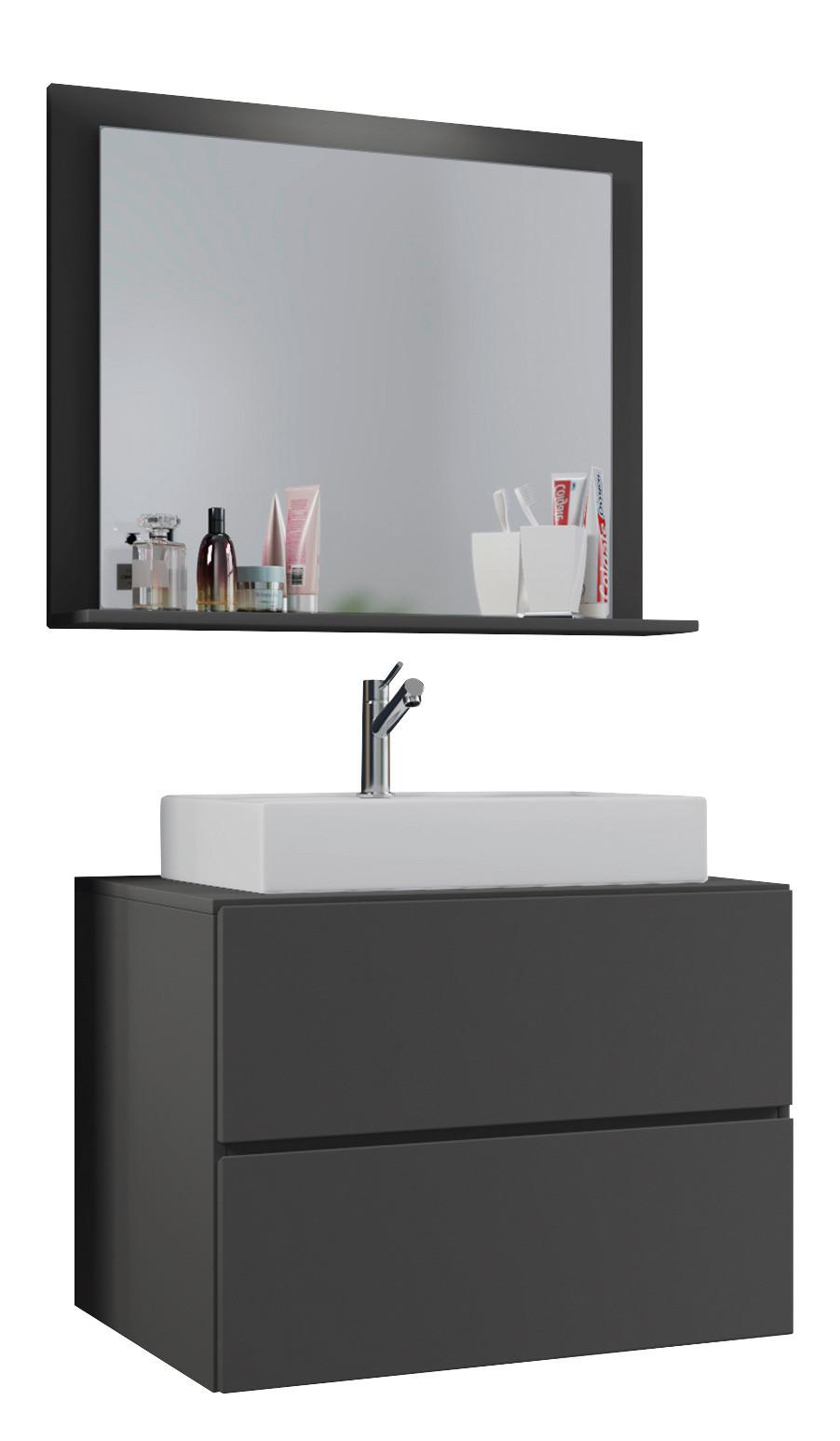 Badmöbel-Set 3-Tlg. Lendas B: 80 cm Anthrazit - Anthrazit/Weiß, MODERN, Glas/Keramik (80cm) - MID.YOU