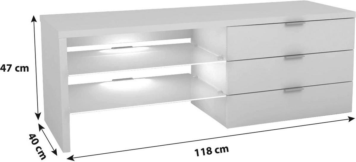 TV STOLÍK MERLIN II NEW - biela/chrómová, Modern, kompozitné drevo/plast (118,4/47/39,5cm)