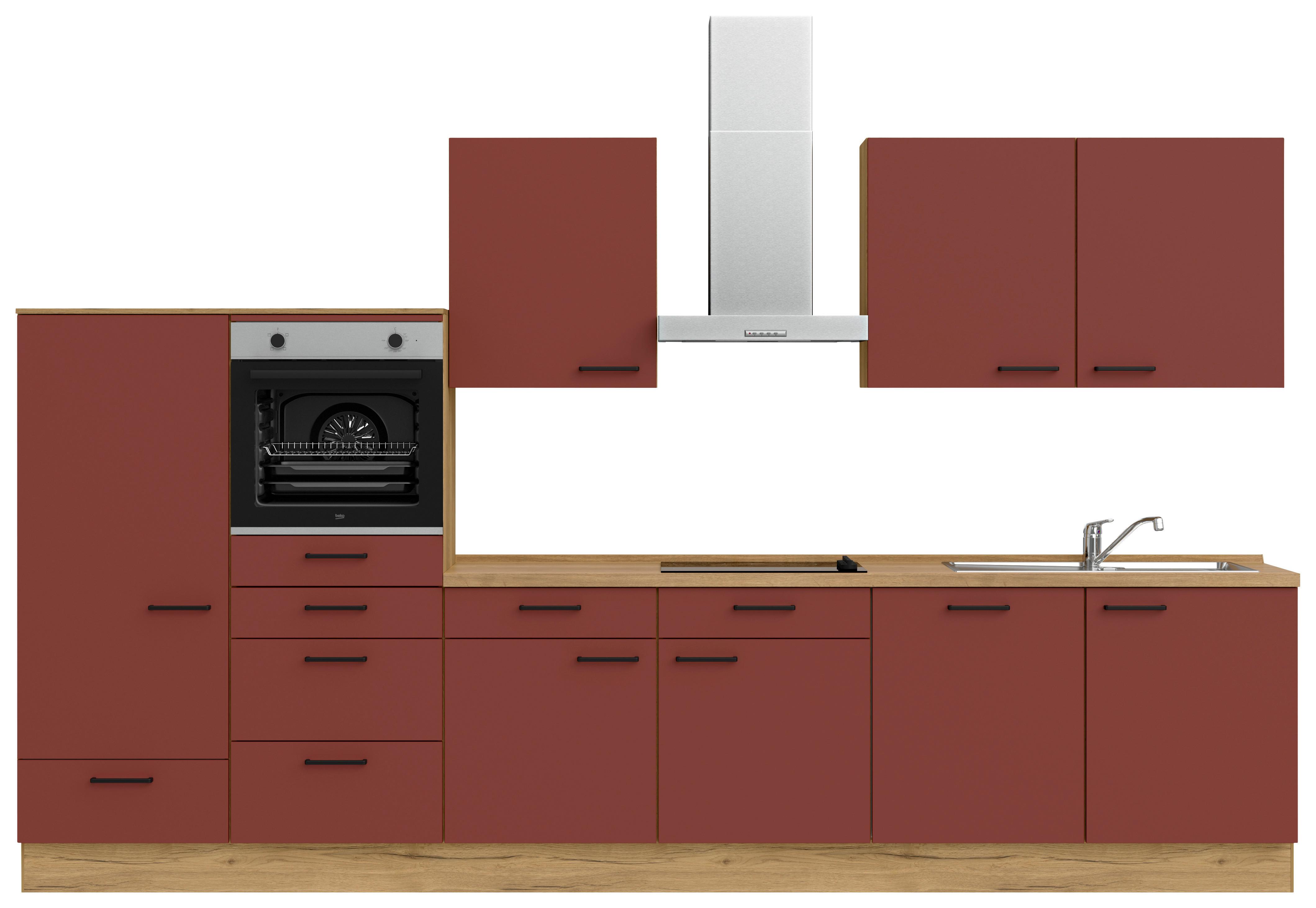 Küchenleerblock Easytouch Low-Line, L12 Links - Eichefarben/Rot, MODERN, Holzwerkstoff (360cm) - Nobilia