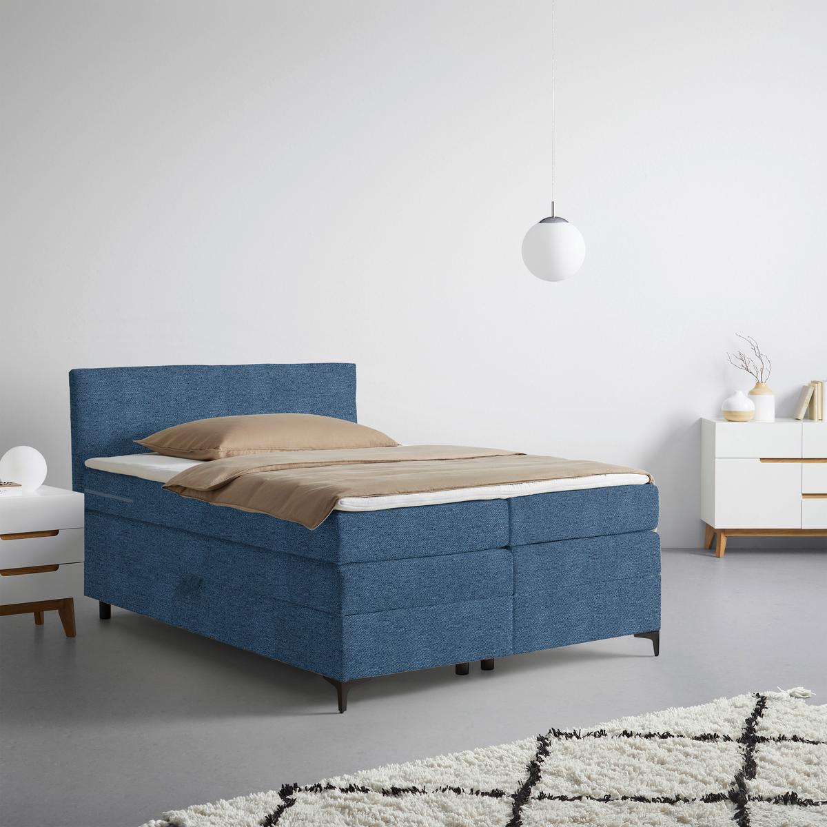 Boxspringová postel BARI 140/200, modrá - modrá/černá, Konvenční, kov/textil (140/200cm) - Mömax