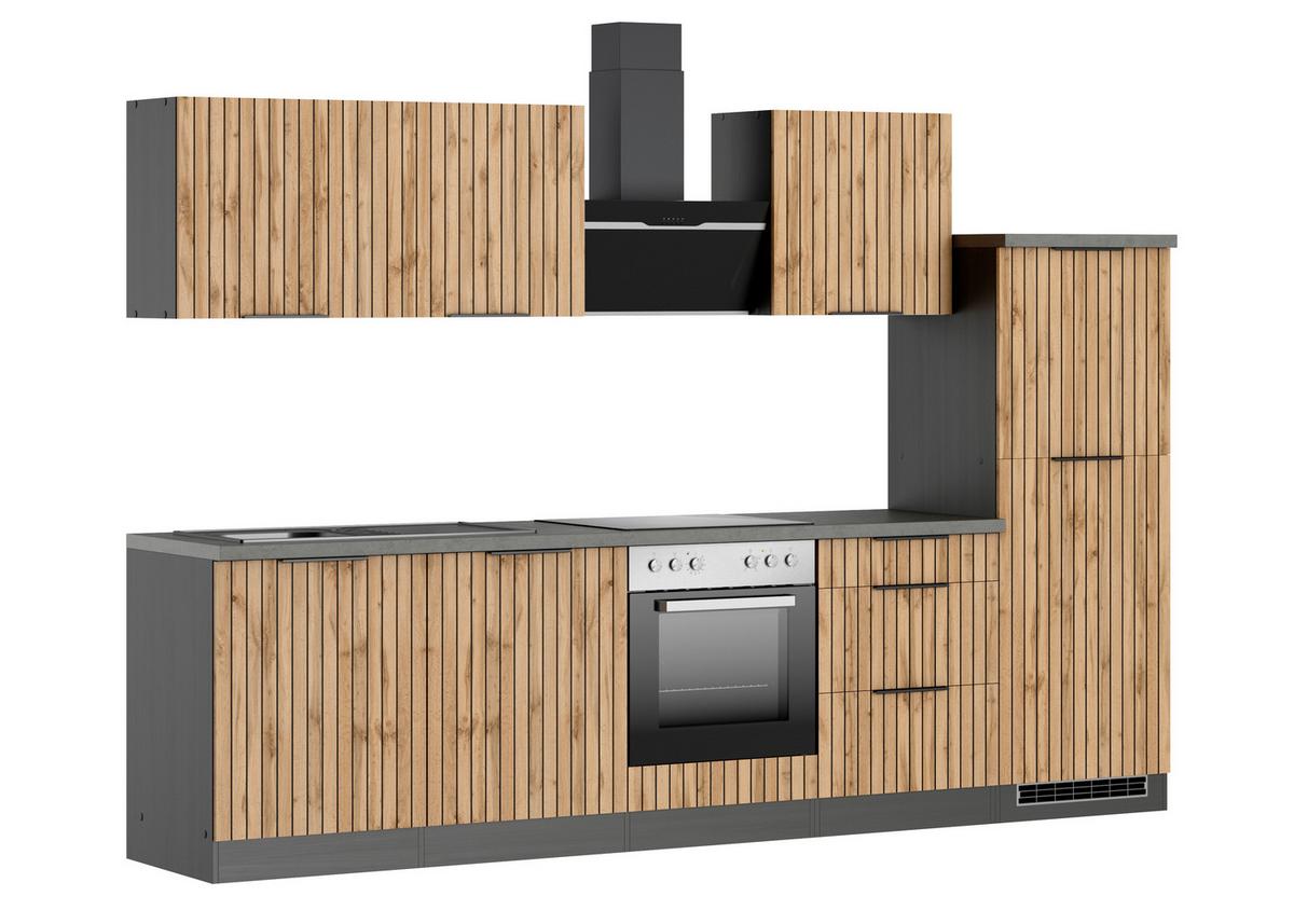 Küchenblock Liverpool Graphit/Eiche Dekor B: 240 cm - Schieferfarben/Eiche Wotan, Basics, Holzwerkstoff (300cm) - Held