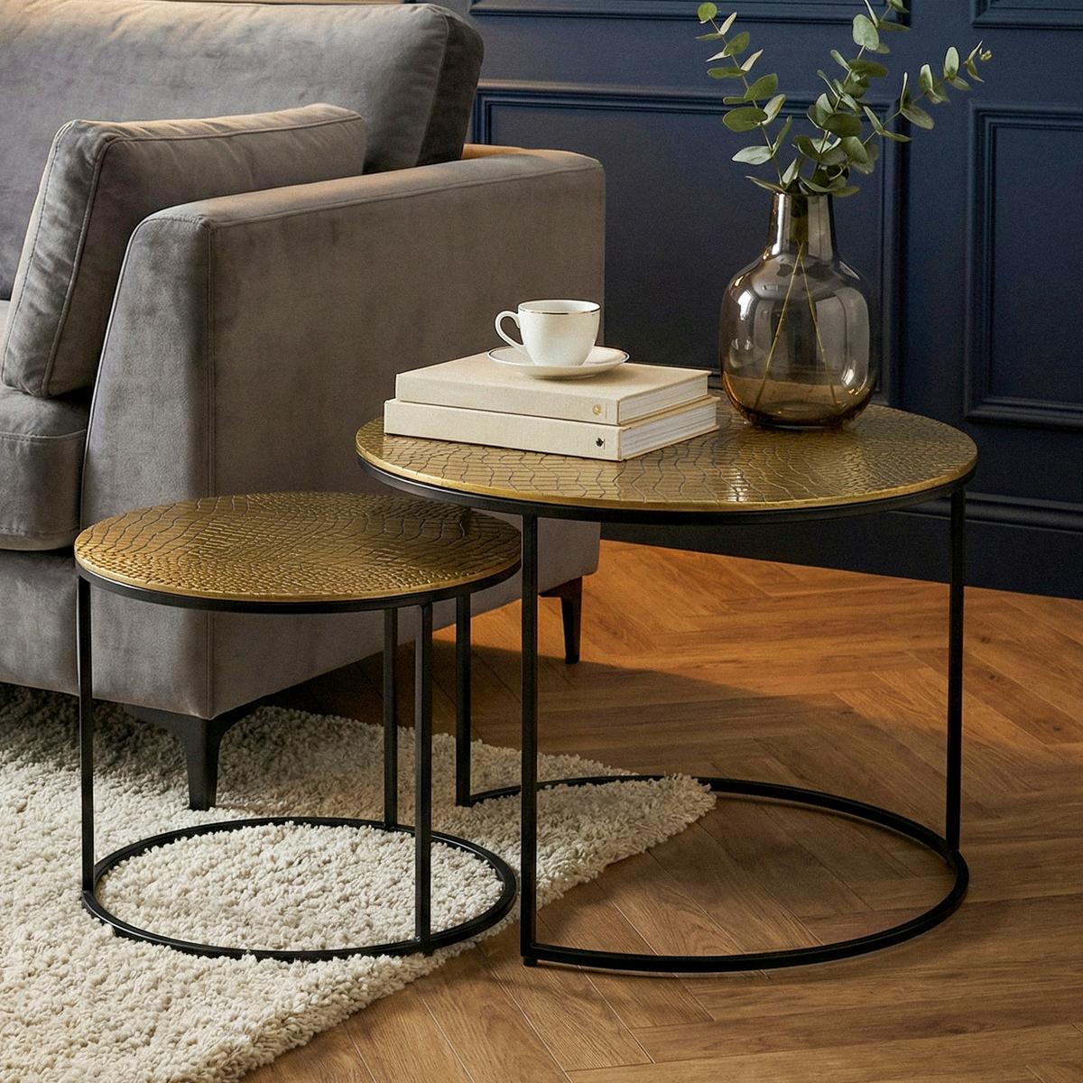 Beistelltischset 2-teilig Aluminium, goldfarben - Goldfarben/Schwarz, Design, Metall (60/45/60cm) - Livetastic