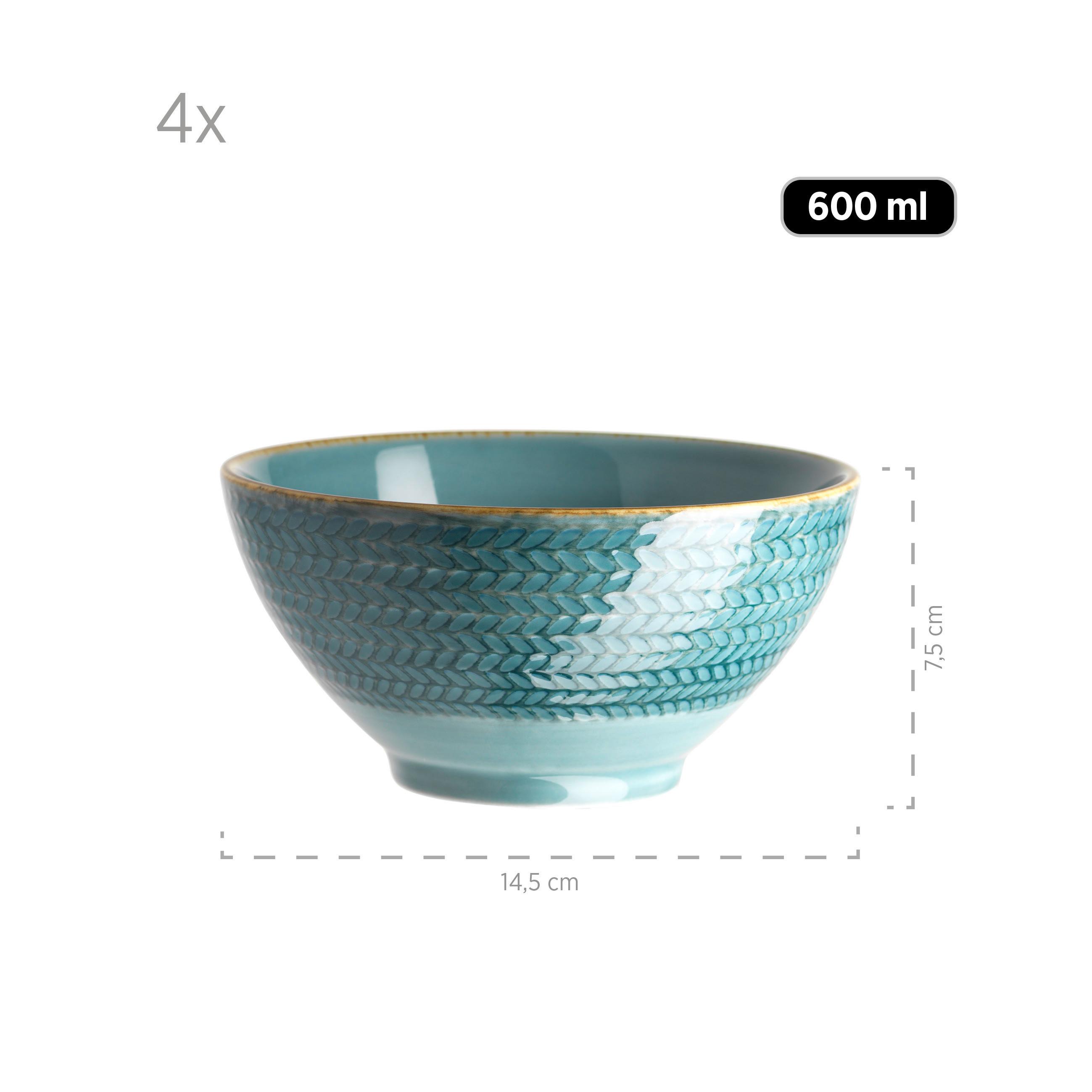 Schüsselset 4-Tlg. Rund B: 14,5 Cm - Blau, Basics, Keramik (14,5/7,5/14,5cm) - Mäser