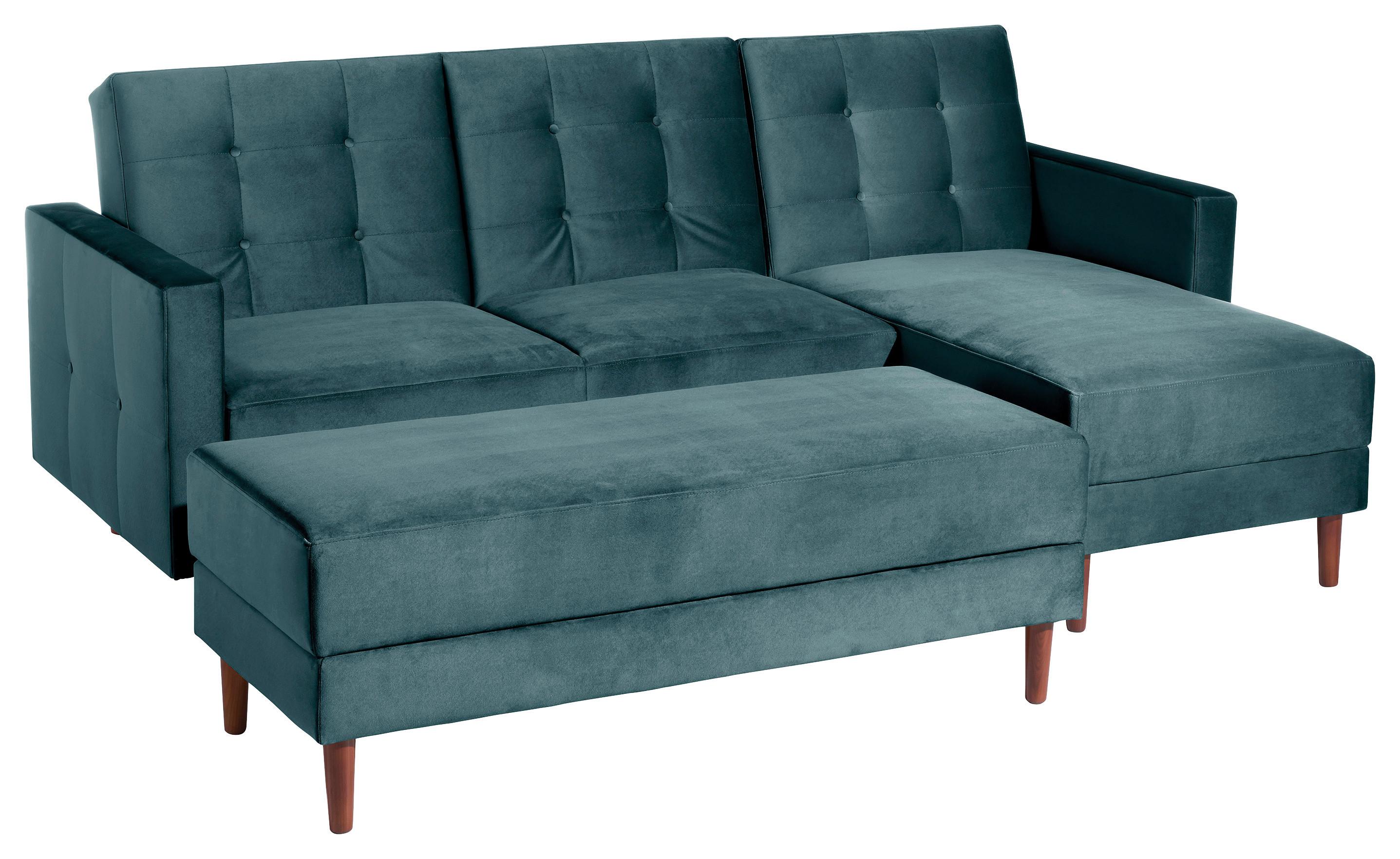 Ecksofa mit Schlaffunktion Easy Relax Blau Samt - Blau/Eschefarben, Design, Textil (223/152cm) - Max Winzer