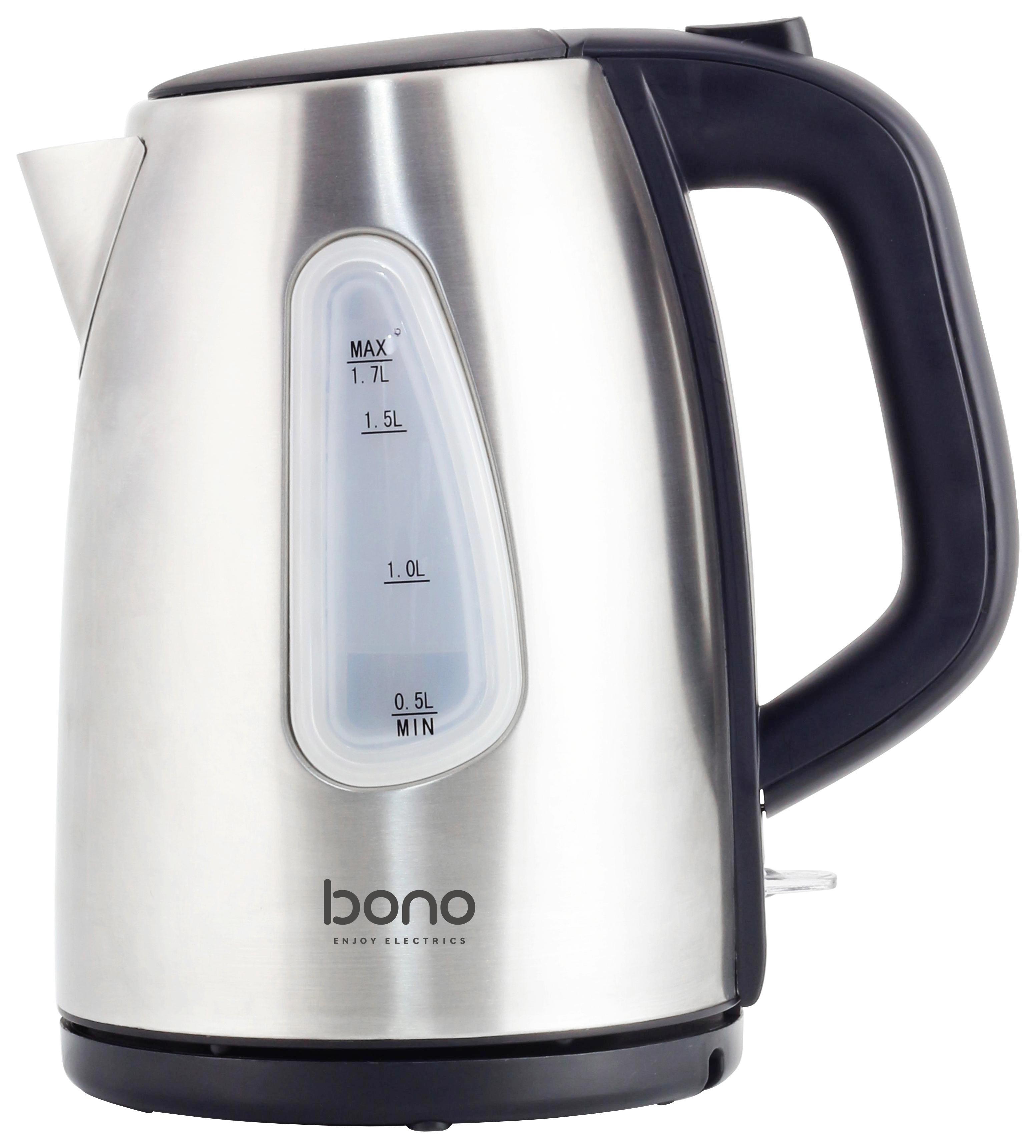 Wasserkocher Boris - Edelstahlfarben/Schwarz, KONVENTIONELL, Kunststoff/Metall (19,5/16/21,5cm) - Bono