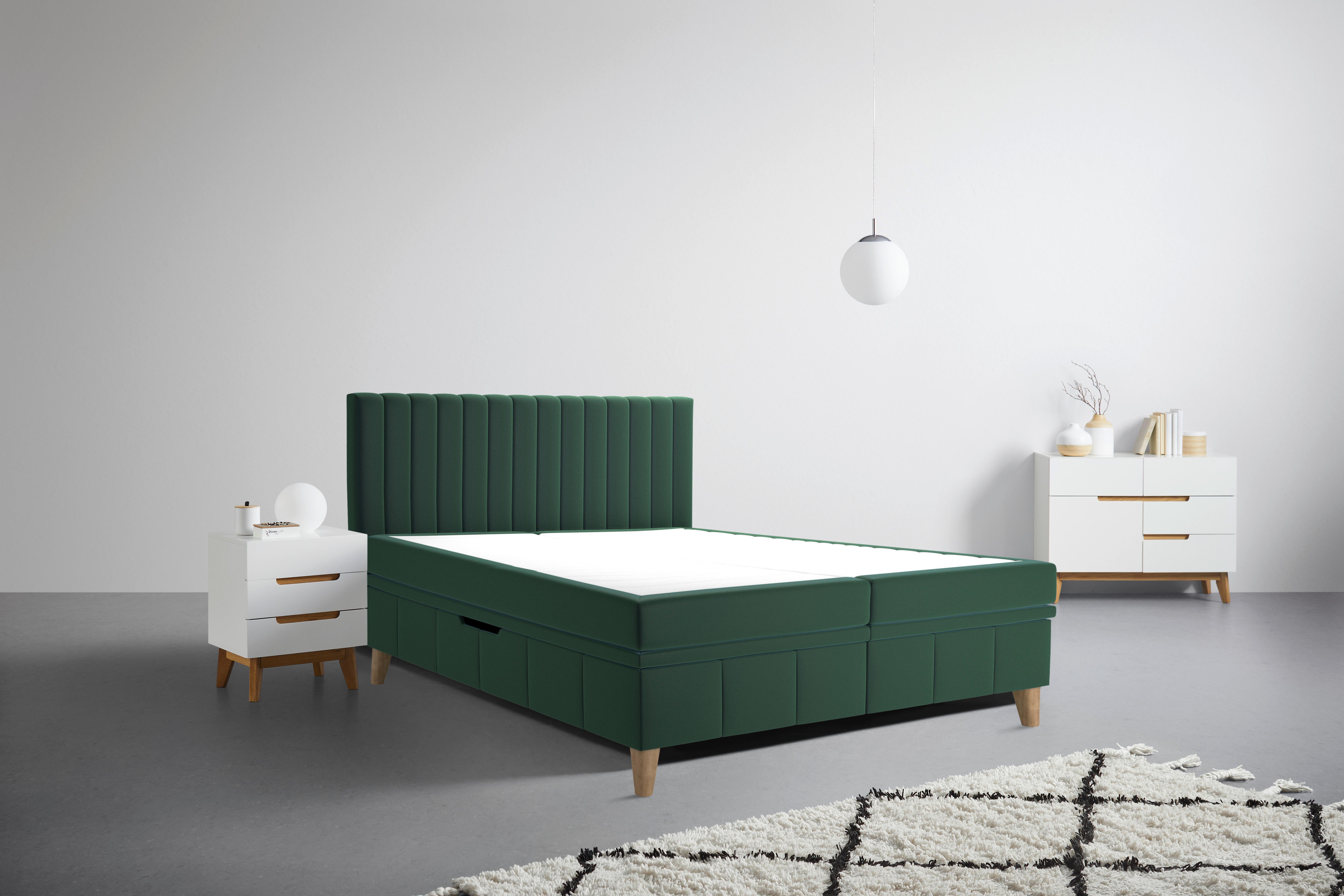Manželská postel s matracemi Vivien, 180x200, tmavě zelená - tmavě zelená/barvy buku, Moderní, dřevo (180/200cm)