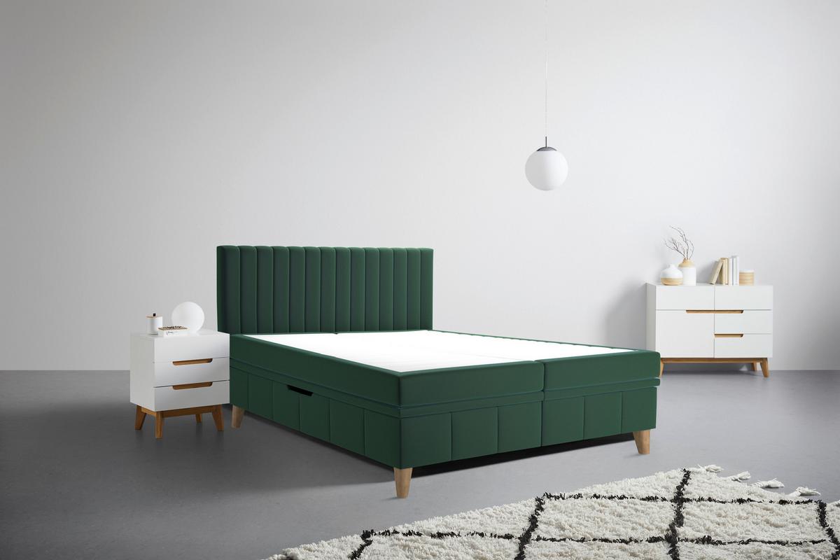 Manželská posteľ s matracmi Vivien, 180x200, tmavozelená - farba buka/tmavozelená, Modern, drevo (180/200cm)