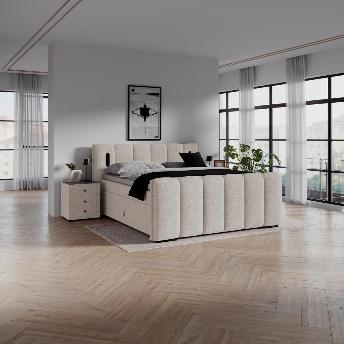 Boxspringbett Elysia inkl. Matratze 180x220 - Beige/Schwarz, Trend, Holz/Holzwerkstoff (180/220cm) - Luca Bessoni