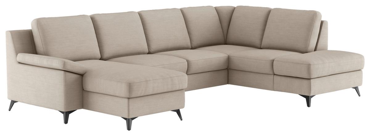 Wohnlandschaft Boom, Dunkelgrau 156x309x204 - Beige/Schwarz, KONVENTIONELL, Textil (156/309/204cm) - Cotta